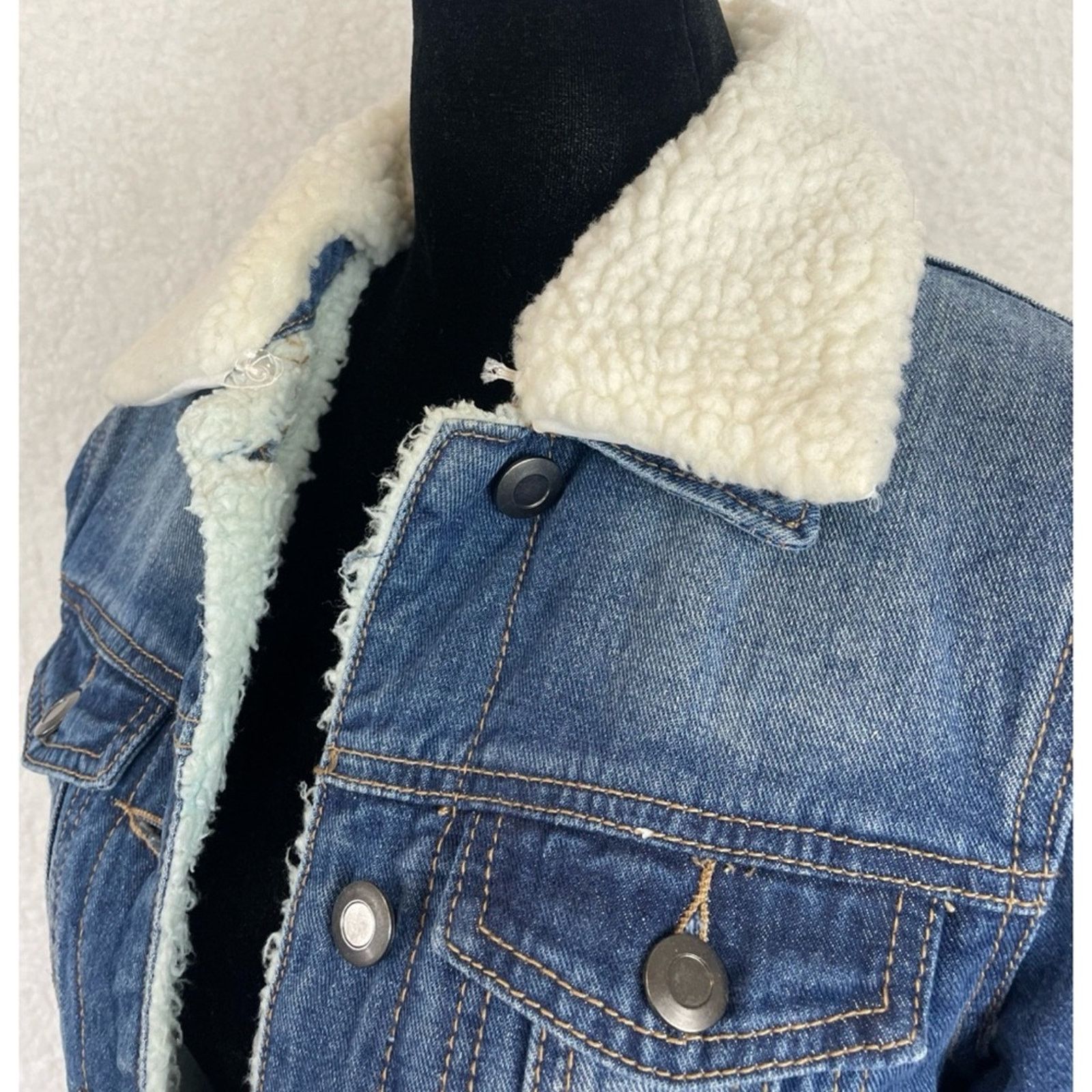 Boohoo BOOHOO • Blue/White Denim Sherpa-Lined Collared Jacket Size XS / US 0-2 / IT 36-38 - 5 Thumbnail