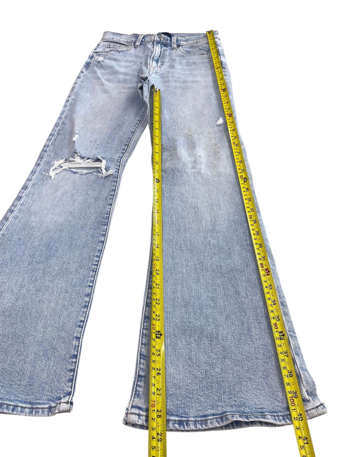 Gap Gap Acid Blue Wash Ripped Style Flare Jeans Size US 27 - 6 Thumbnail