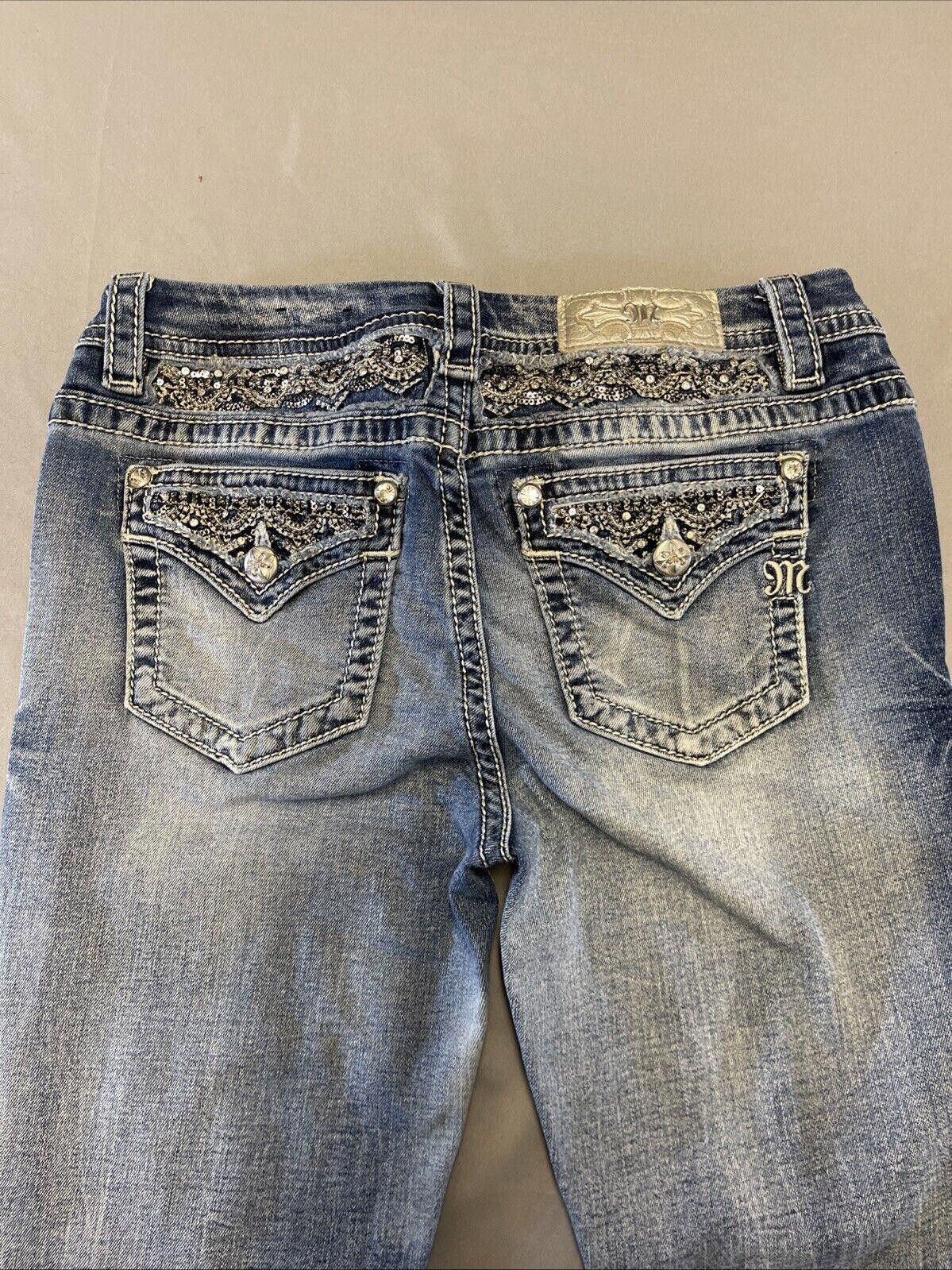 Designer Miss Me Jeans Womens 29 Blue Stretch Blend Denim Capri Size 29" - 1 Thumbnail