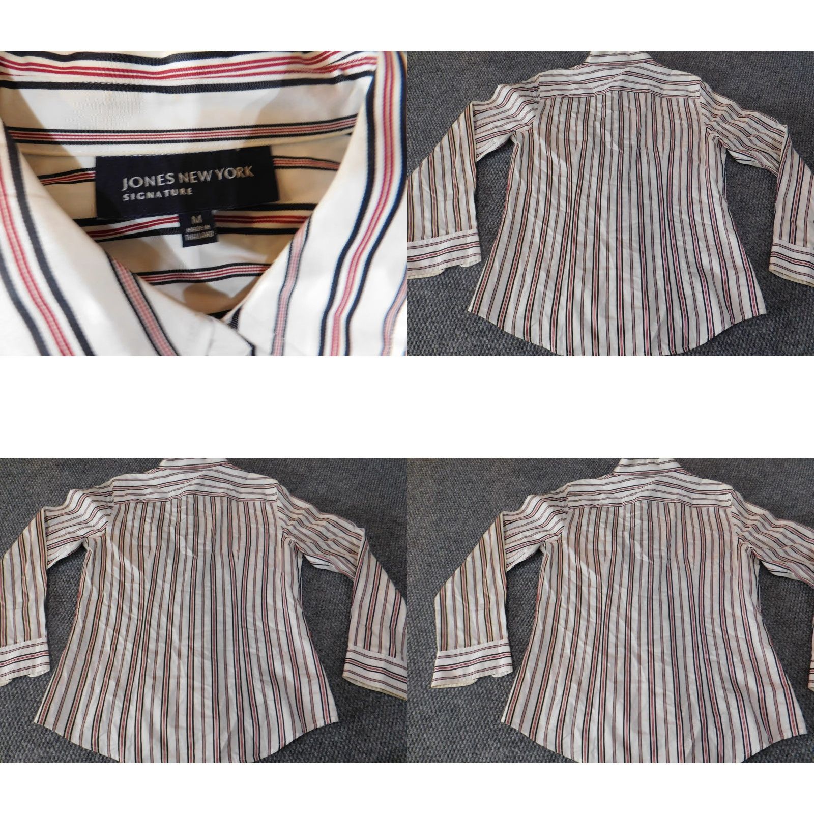 Jones New York Jones New York Button-Up Shirt White Striped Medium Women's Casual Classic Cotton Rayon Cap Sleeve Long Sleeve Regular Fit Shirt Size M / US 6-8 / IT 42-44 - 8 Thumbnail