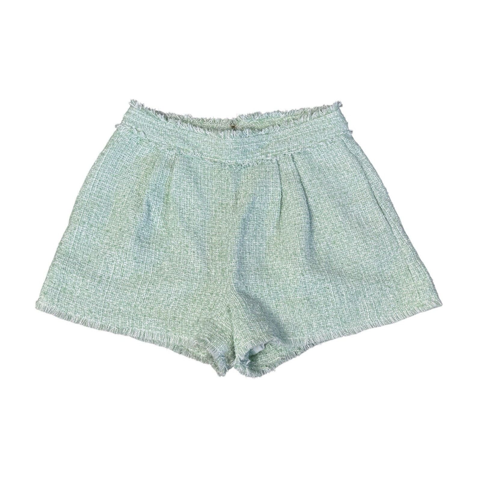 Aje AJE Mint Tweed Fringe Designer Pleated Shorts High Waist 12 Size 34" / US 12 / IT 48 - 2 Thumbnail