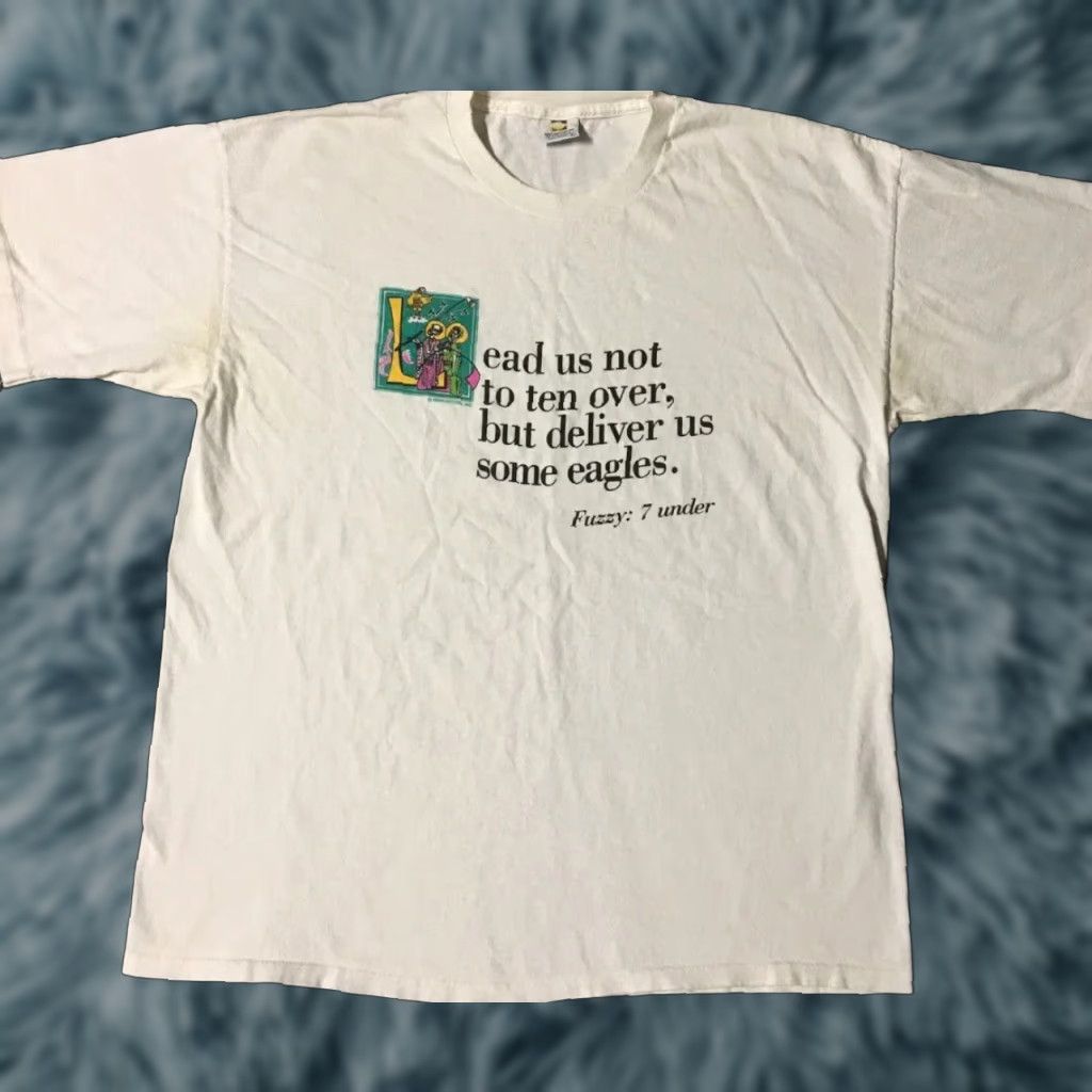 Vintage VINTAGE 90s Golf Lead Us Not To Ten Over Faded Shirt XL Funny Bible Verse God Grunge Shirt Mens XL White Tee Size US XL / EU 56 / 4 - 1 Thumbnail