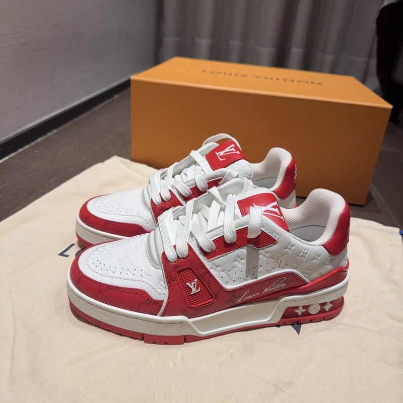 Louis Vuitton Louis Vuitton Trainer Low-Top White and Red Sneakers 0079 Size US 5.5 / EU 38 - 1 Thumbnail