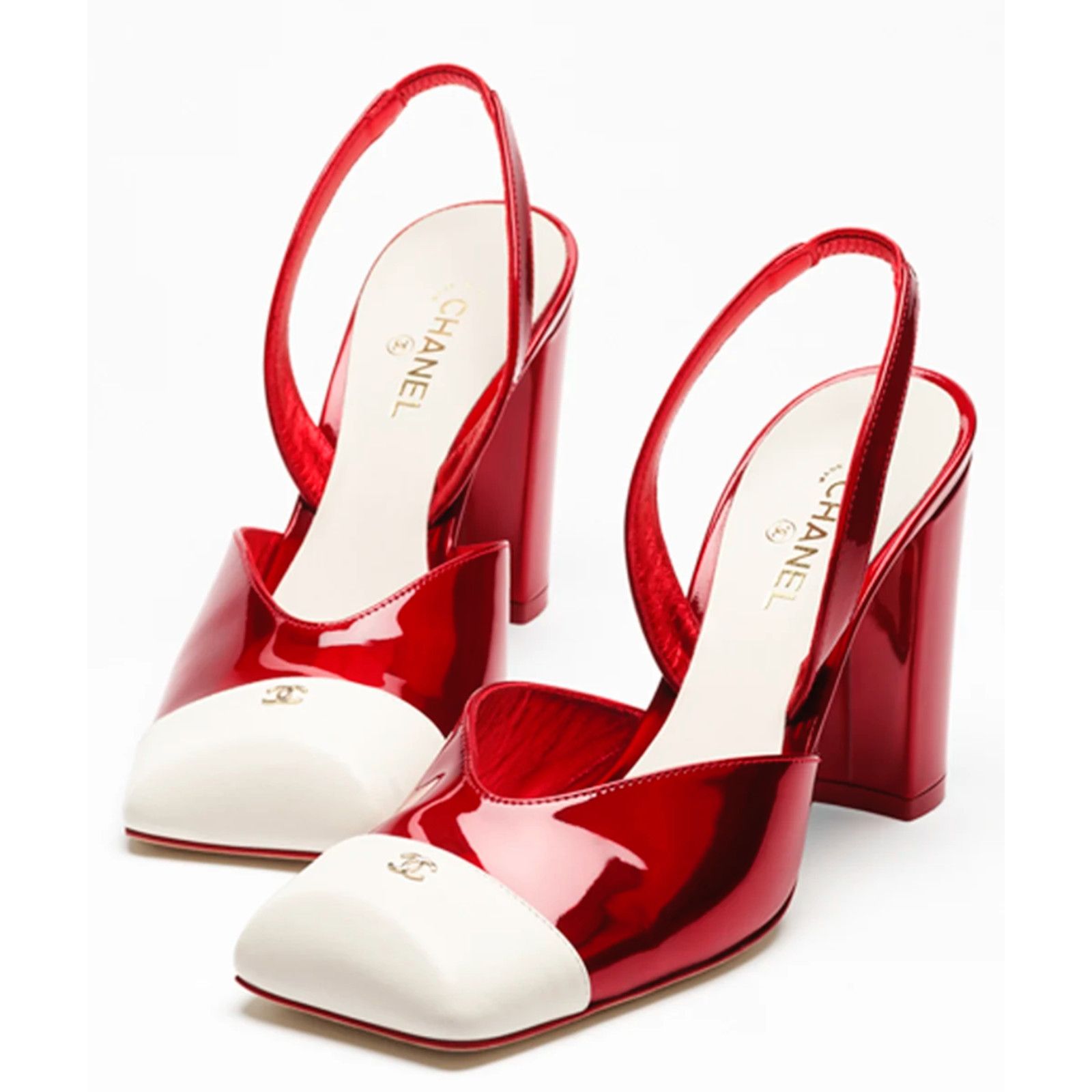 Chanel Chanel Red Square Toe CC Slingback Block Heel Pump 38.5 Size US 8.5 / IT 38.5 - 3 Thumbnail