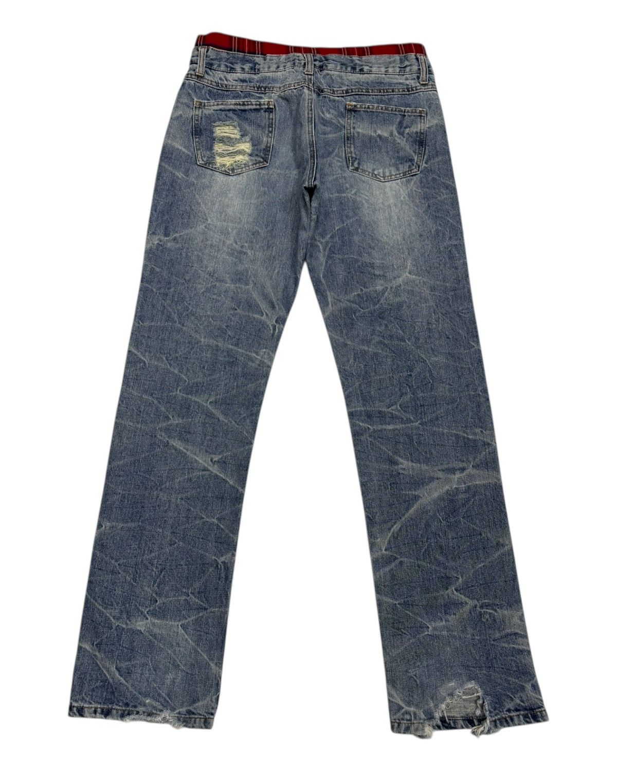Hysteric Glamour × If Six Was Nine Red Tartan Checked Double Waist Jean Distressed Denim Size US 31 - 2 Thumbnail