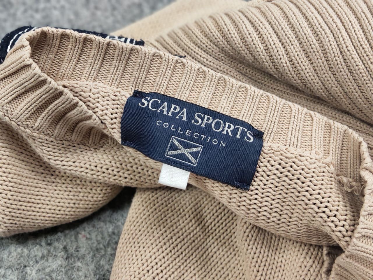 Japanese Brand Vintage 90's Polo Skarpa Sports Knit beige Patchwork Sweater Size US L / EU 52-54 / 3 - 18 Thumbnail