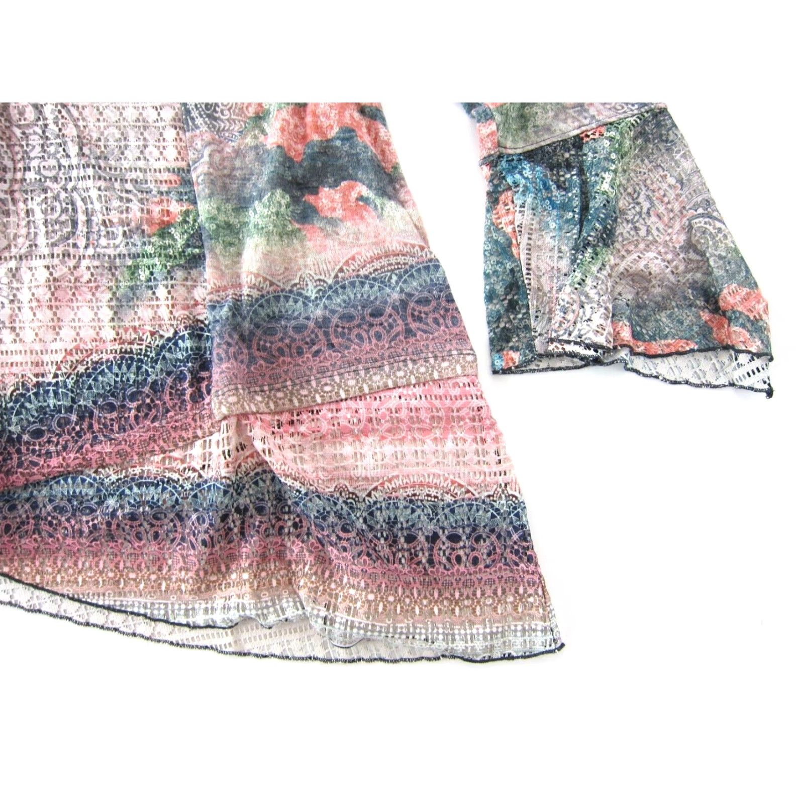 Vintage NWT One World Blouse Shirt 1X Pink Paisley Stretch Long Flare Sleeve V-Neck Top Womens Size XL / US 12-14 / IT 48-50 - 7 Thumbnail
