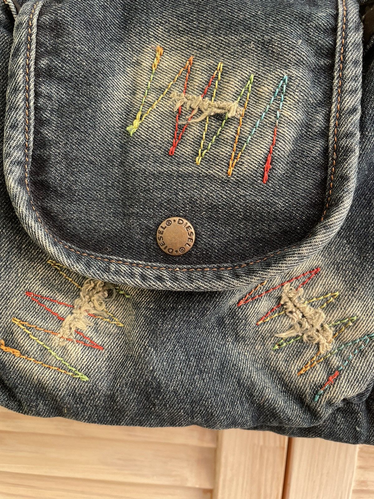 Diesel Vintage Diesel distressed denim embroidered sashiko tote bag Size ONE SIZE - 4 Thumbnail