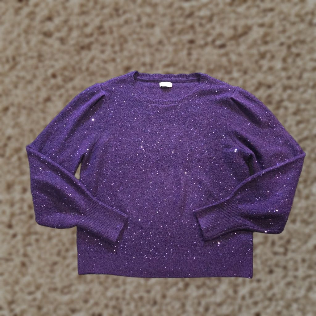 FatFace Fat Face Sweater Women Size 10 Purple Sequin Glitter Stretch Knit Balloon Sleeve Womens Size L / US 10 / IT 46 - 1 Thumbnail