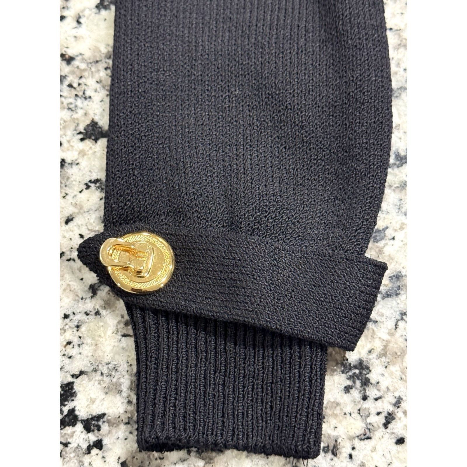 St. John VINTAGE ST JOHN Sweater Pullover Knit Wool Blend Black USA Theme Petite Women P Long Sleeve Military Style Top Size S / US 4 / IT 40 - 2 Thumbnail