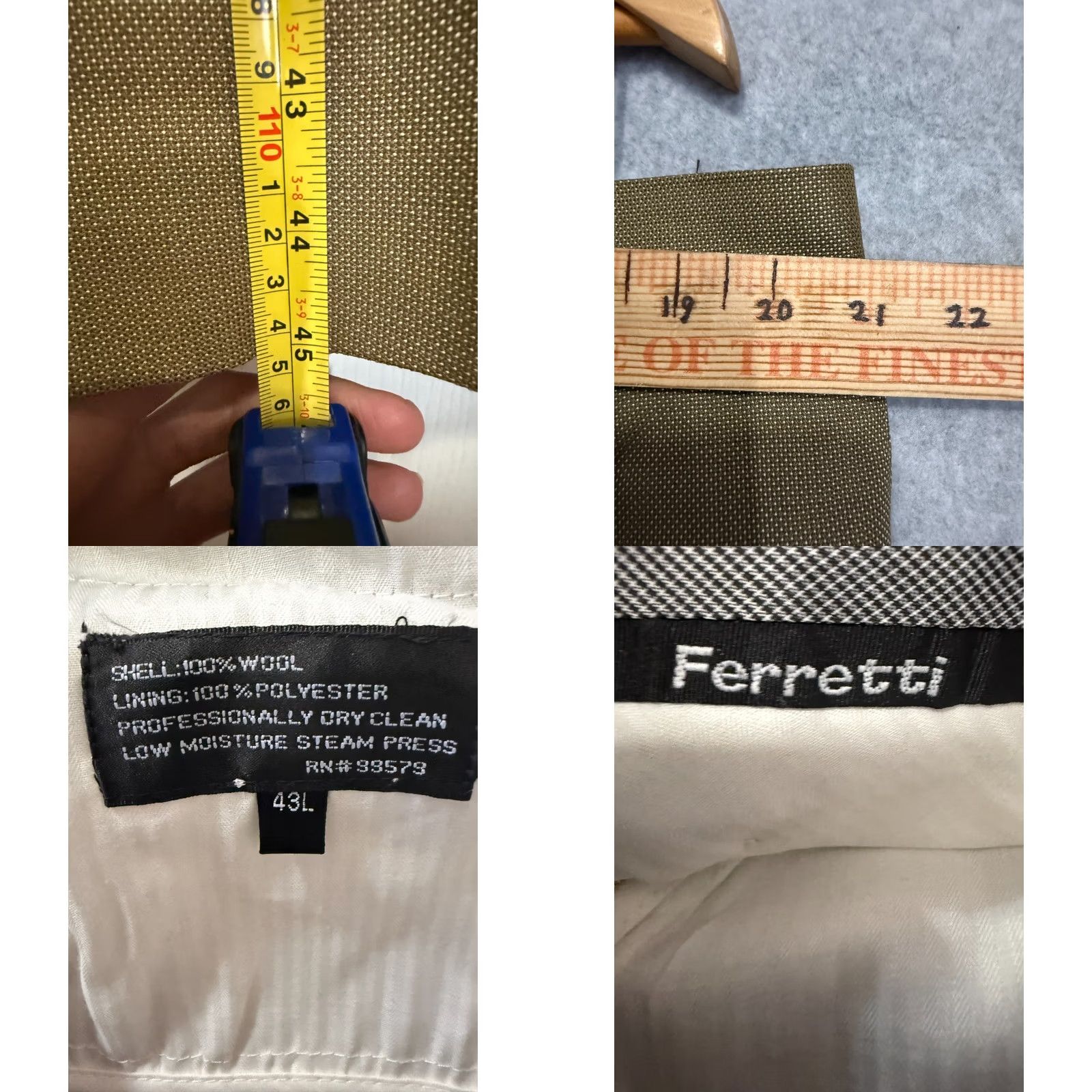 Vintage Ferretti Uomo Suit Men's Italian Gold Merino Wool 46 R Jacket 43L Pants NWT Size 46R - 11 Thumbnail
