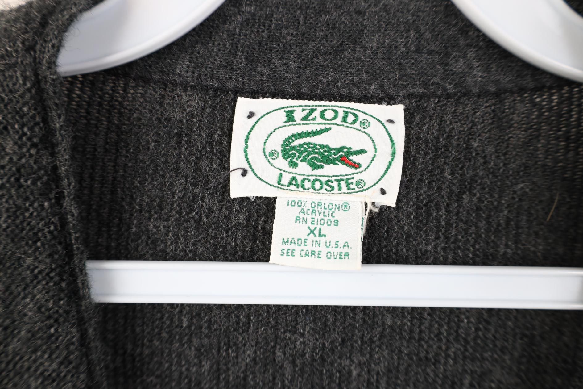 Izod Vintage 80s Izod Lacoste Knit Cardigan Sweater Dark Gray USA Size US XL / EU 56 / 4 - 5 Thumbnail