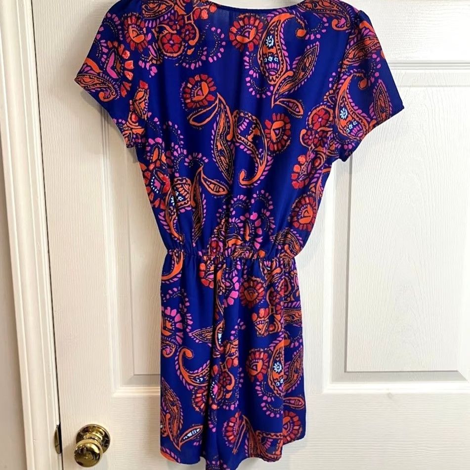 Anthropologie Anthropologie Romper Womens S Blue Everly Pink Orange Paisley Print Neck Size Size 28" / US 6 / IT 42 - 4 Thumbnail