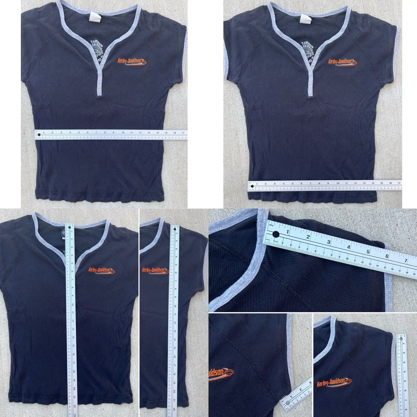 Harley Davidson Harley-Davidson Womens Ribbed Henley T Shirt Black Y2K Fitted Motorcycle Top L Size L / US 10 / IT 46 - 11 Thumbnail