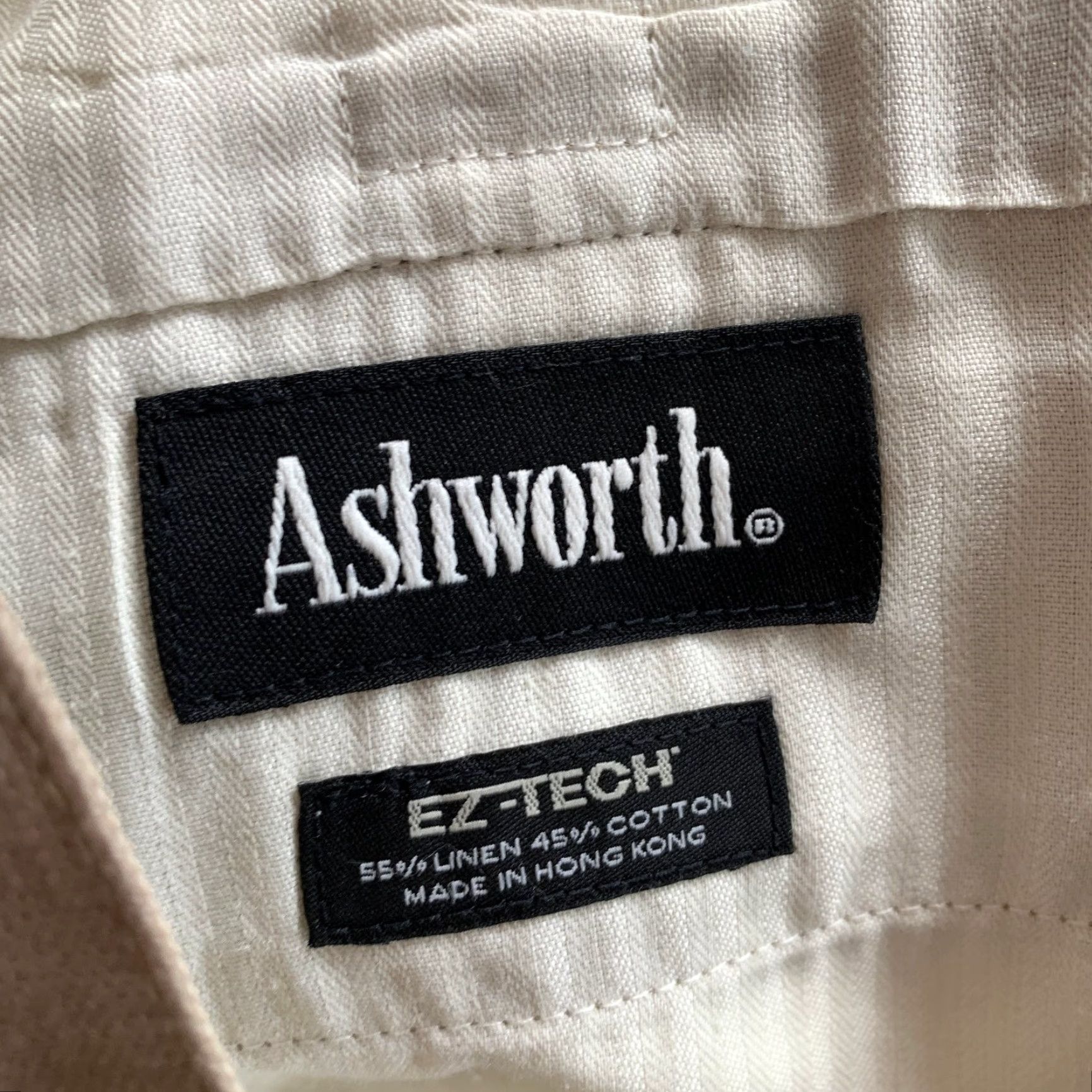 Vintage Ashworth Chino Shorts Mens 40x8.5 Beige Ez-Tech Cotton Blend Linen Front Flat Front Regular Inseam 8in Casual Summer Spring Mens Size US 40 / EU 56 - 3 Thumbnail