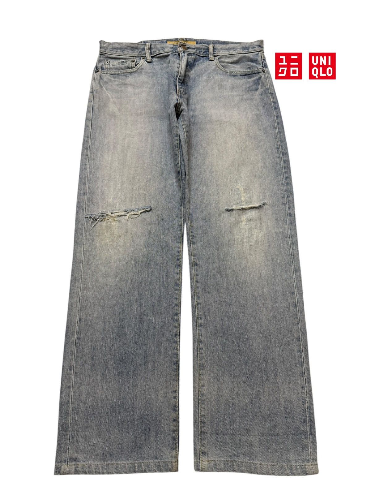 Vintage Y2K Japanese Uniqlo Blue Faded Distressed Wide Leg