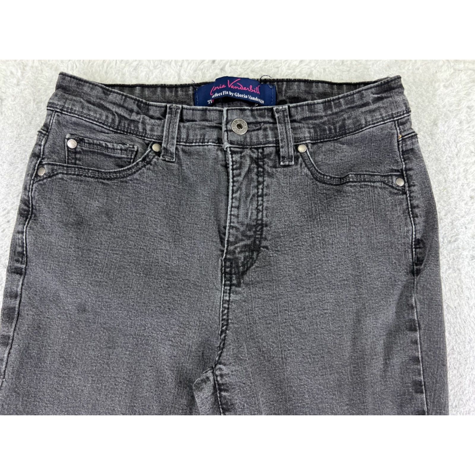 Gloria Vanderbilt Gloria Vanderbilt Jeans Women's 8 Black Denim Straight Leg Mid Rise 26x30 5-Pocket Logo Embroidered Button Comfort Stretch Vintage No Mens Womens Size 30" / US 8 / IT 44 - 4 Thumbnail