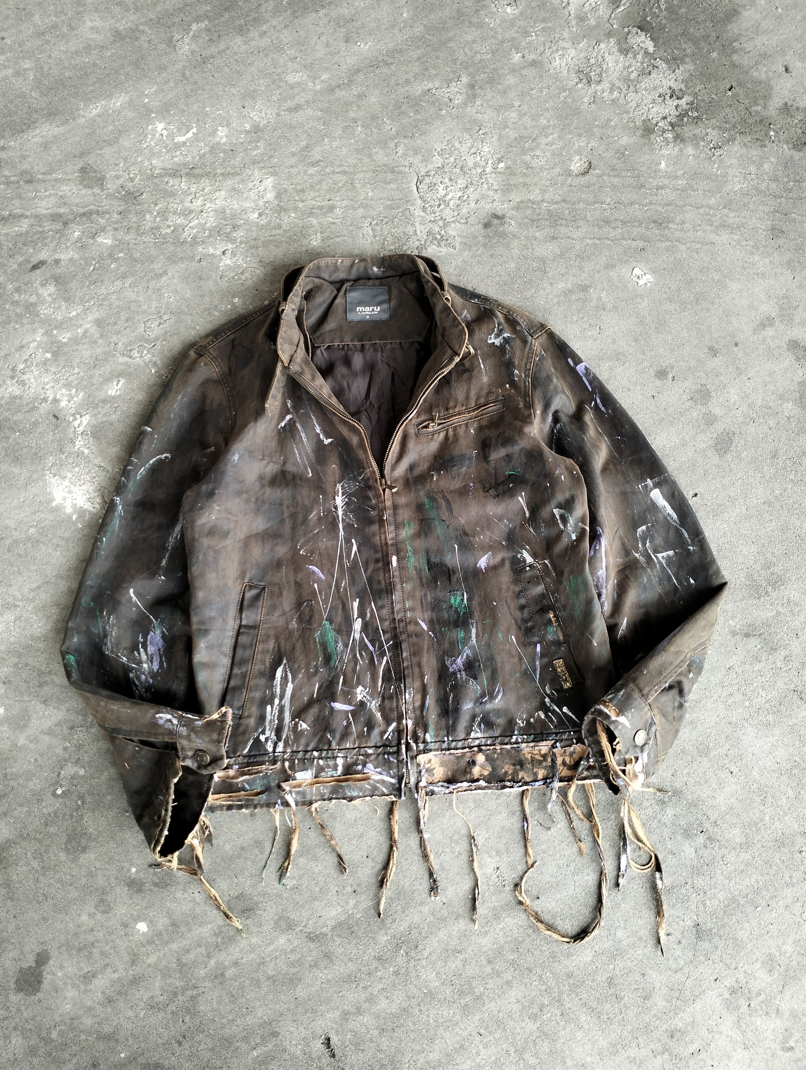 VINTAGE SUEDE PAINT SPLATTER LEATHER BIKER JACKET