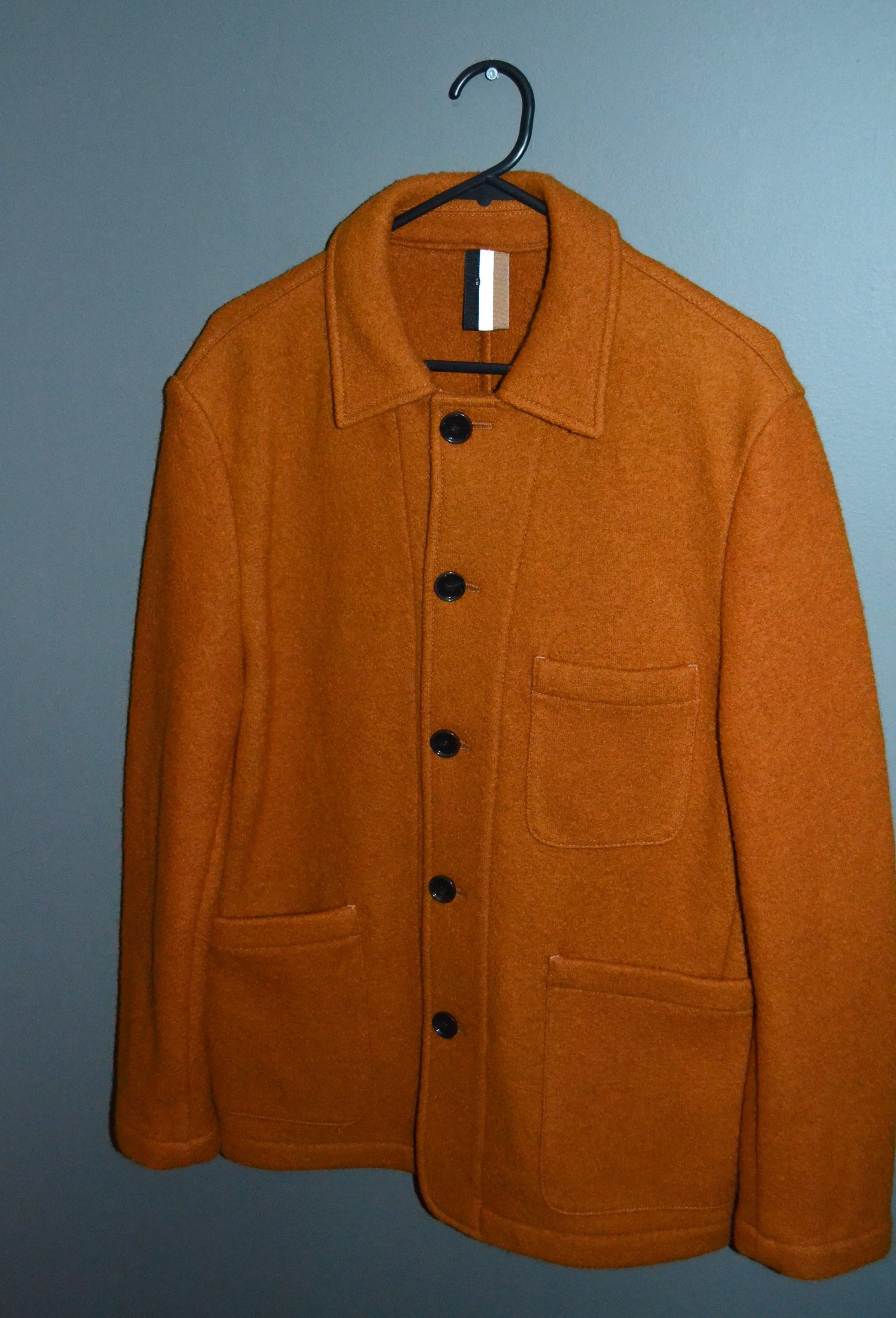 Boss Italian Jersey Orange Chore Field Jacket Wool 48 M Hugo