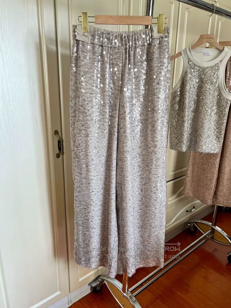 Brunello Cucinelli Brunello Cucinelli Full Sequin Silk Wide Leg Pants Size 26" / US 2 / IT 38 - 5 Thumbnail
