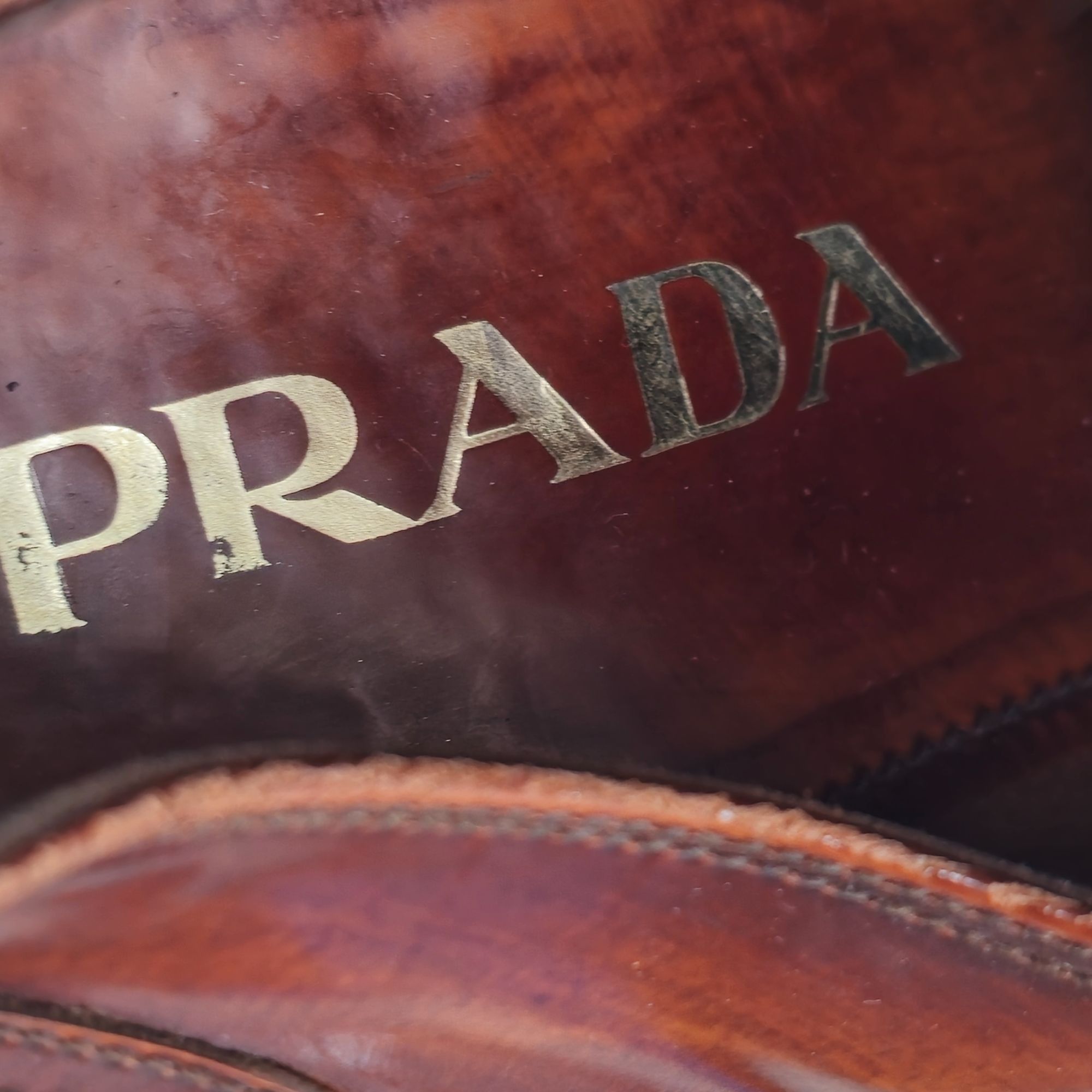 Prada Prada Italy Mens 7.5 Distressed Brown Leather Wingtip Derby Size US 7.5 / EU 40-41 - 11 Thumbnail