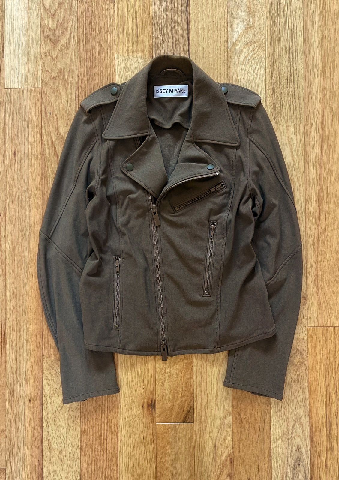 image of Aw2007 Issey Miyake Perfecto Zip Brown Biker Jacket, Men's (Size Medium)