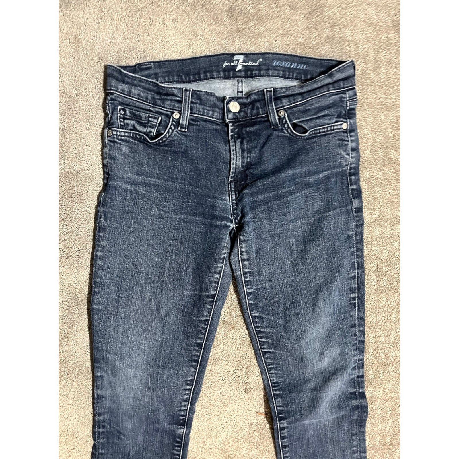 7 For All Mankind 7 For All Mankind Roxanne Women's Jeans Skinny Blue Wash Distressed 29 Blue Denim Cotton Blend 7 For All Mankind Brand Modern 2000s Womens Size ONE SIZE - 4 Thumbnail