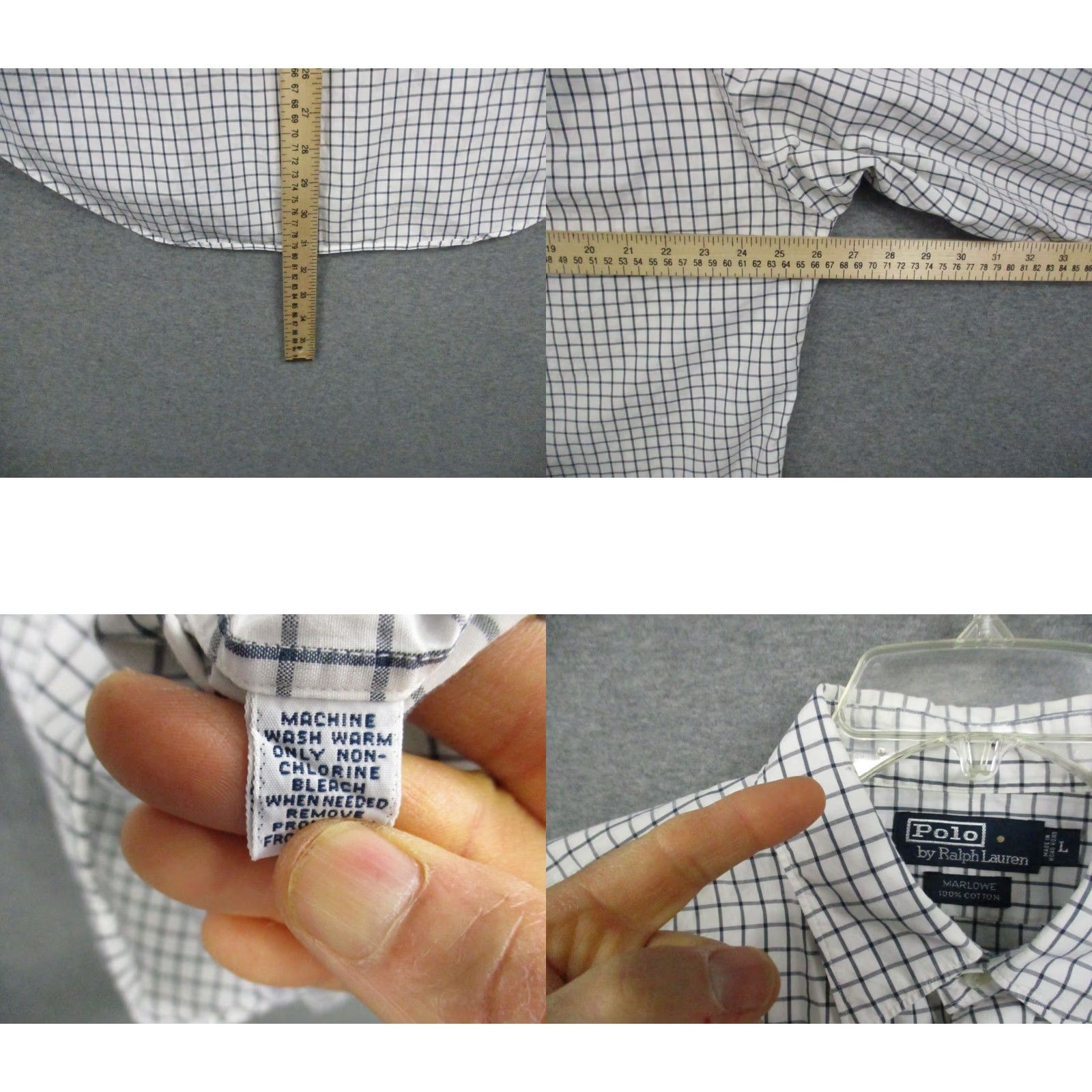 Polo Ralph Lauren VINTAGE Polo Ralph Lauren Shirt Marlowe Large Blue Long Sleeve Button-Up Check Polo Marlowe Logo Pockets Men Regular Adult Mens Size US L / EU 52-54 / 3 - 8 Thumbnail