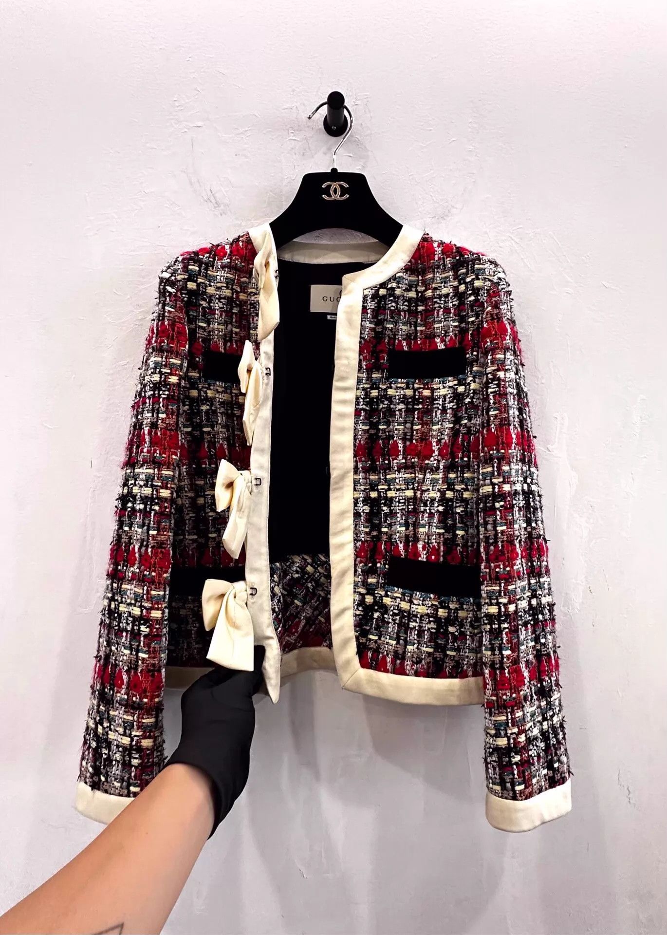 Gucci Gucci Color-Blocked Tweed White Bow Logo Cardigan Women's 38 Size XS / US 0-2 / IT 36-38 - 4 Thumbnail