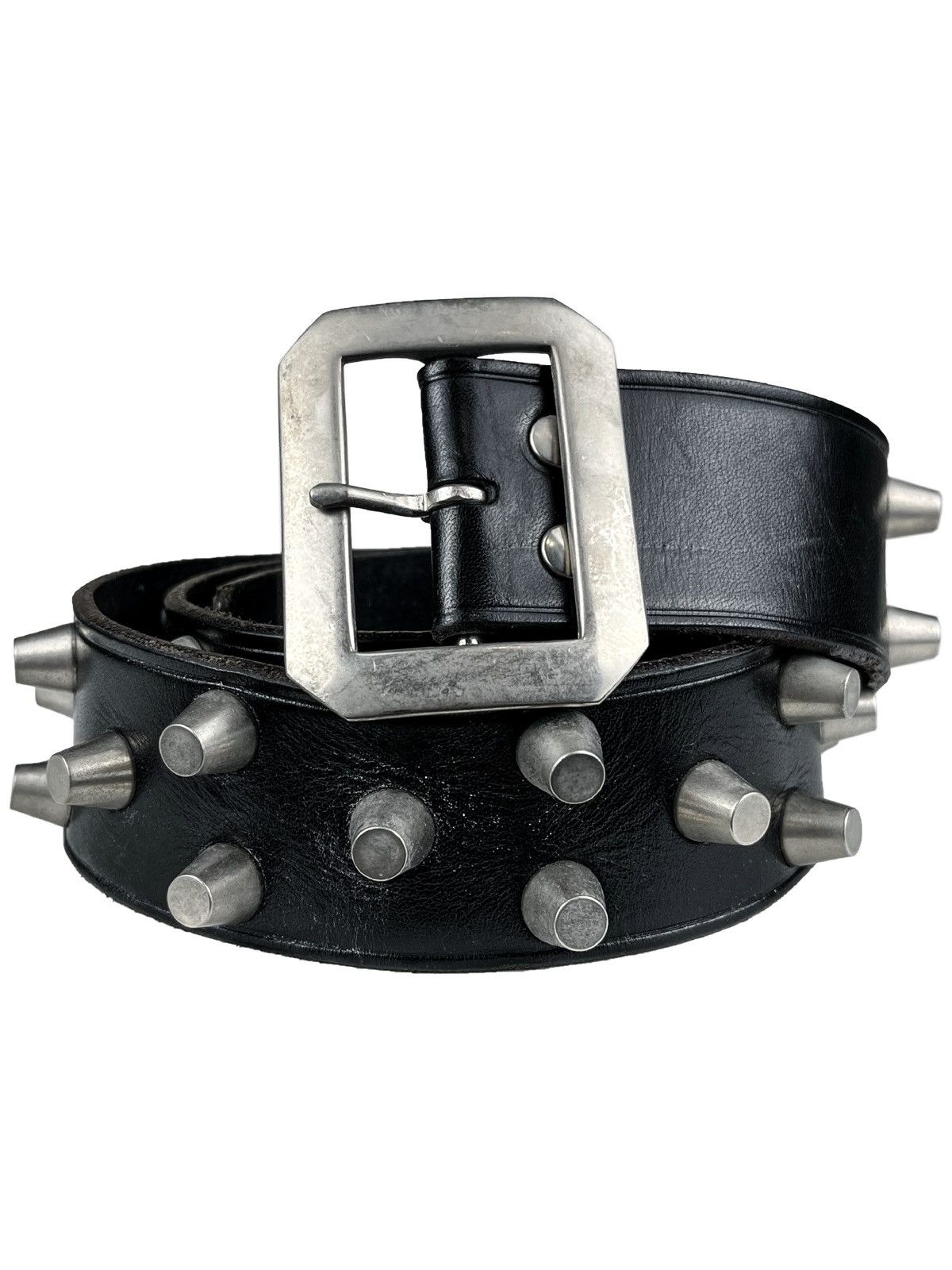 Pre-owned Undercover Silver Cylinder Studded Punk Leather Belt In Black