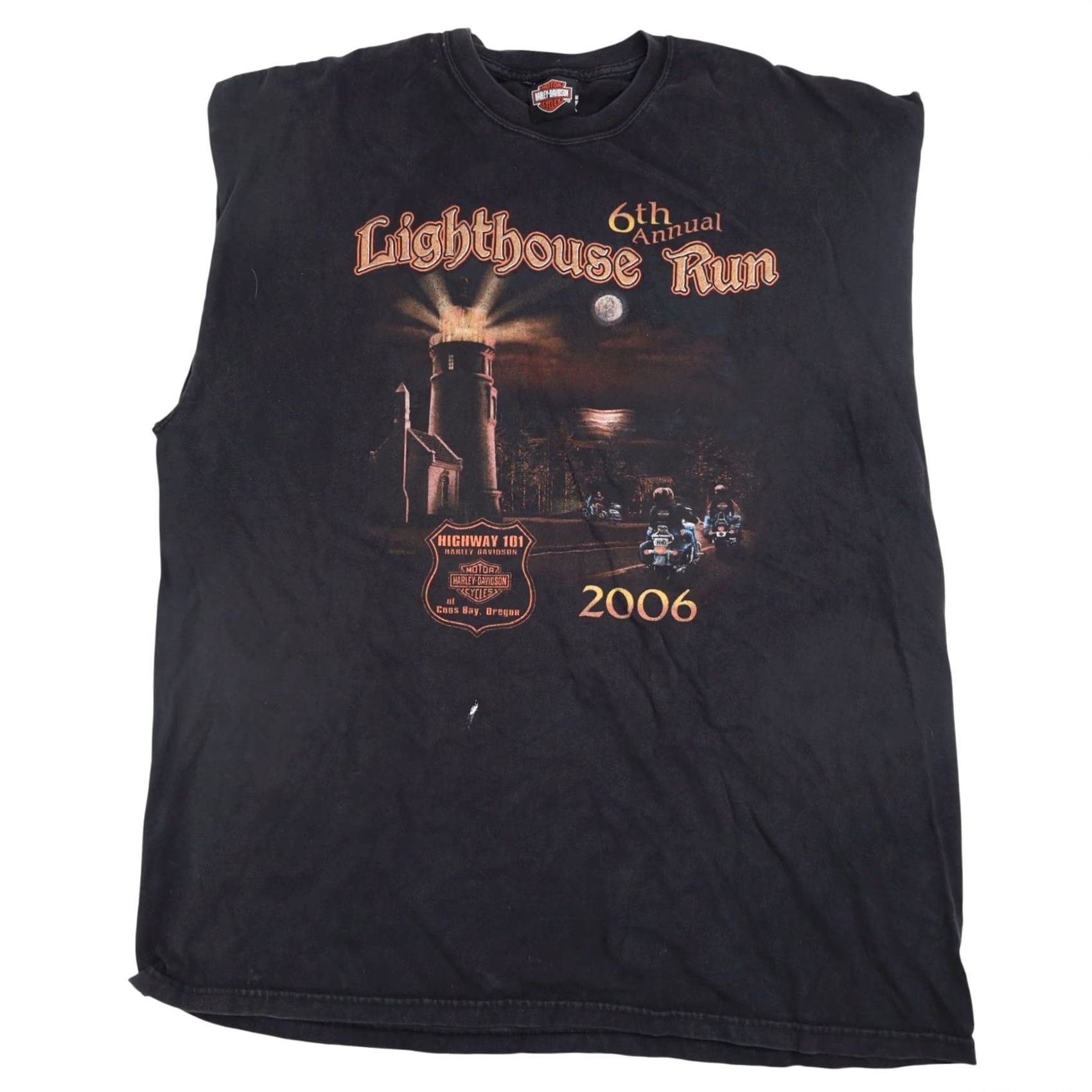 Harley Davidson VINTAGE Harley Davidson 6th Annual Lighthouse Run Graphic Muscle T XL Black Mens TXL? Size US XL / EU 56 / 4 - 2 Thumbnail