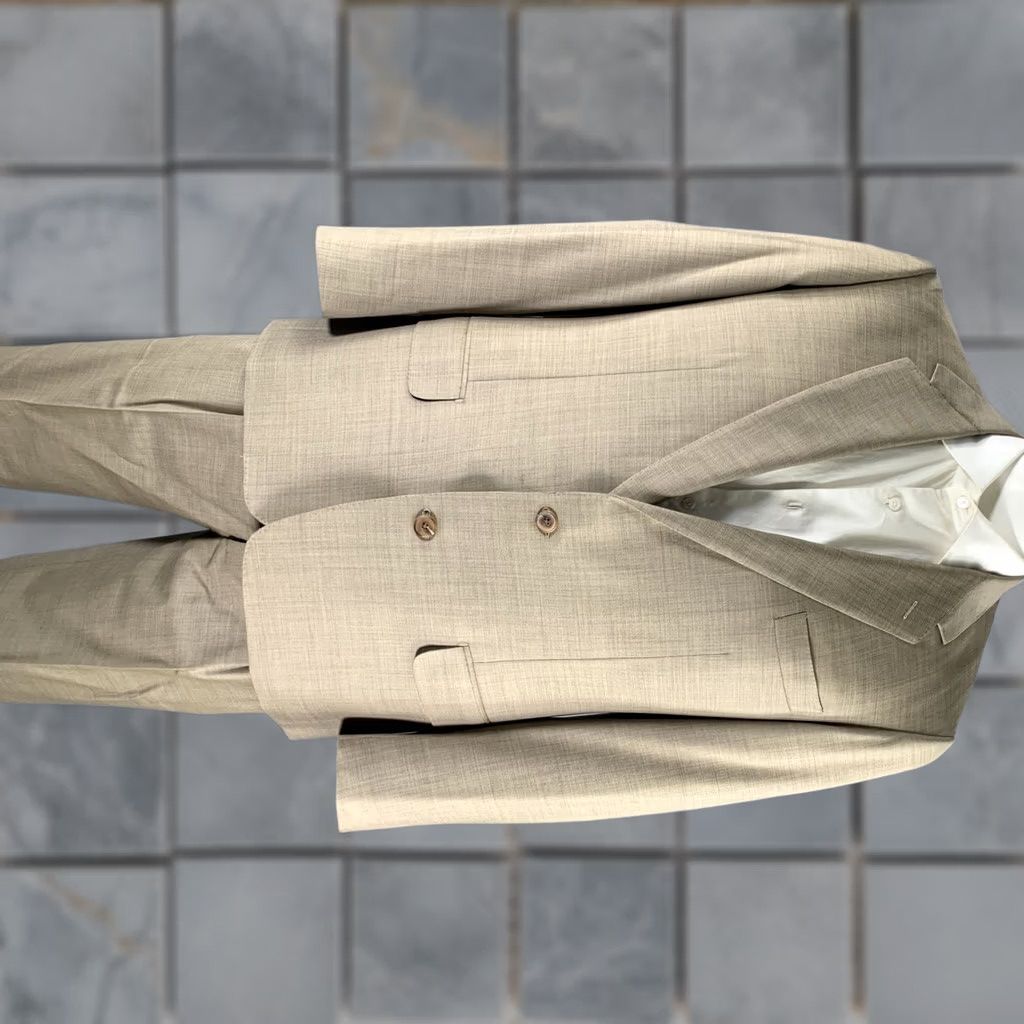 Vintage BELVEST Suit Khaki Brown Woven Wool Notch Lapel Size 44 Mens Size 38R - 1 Thumbnail