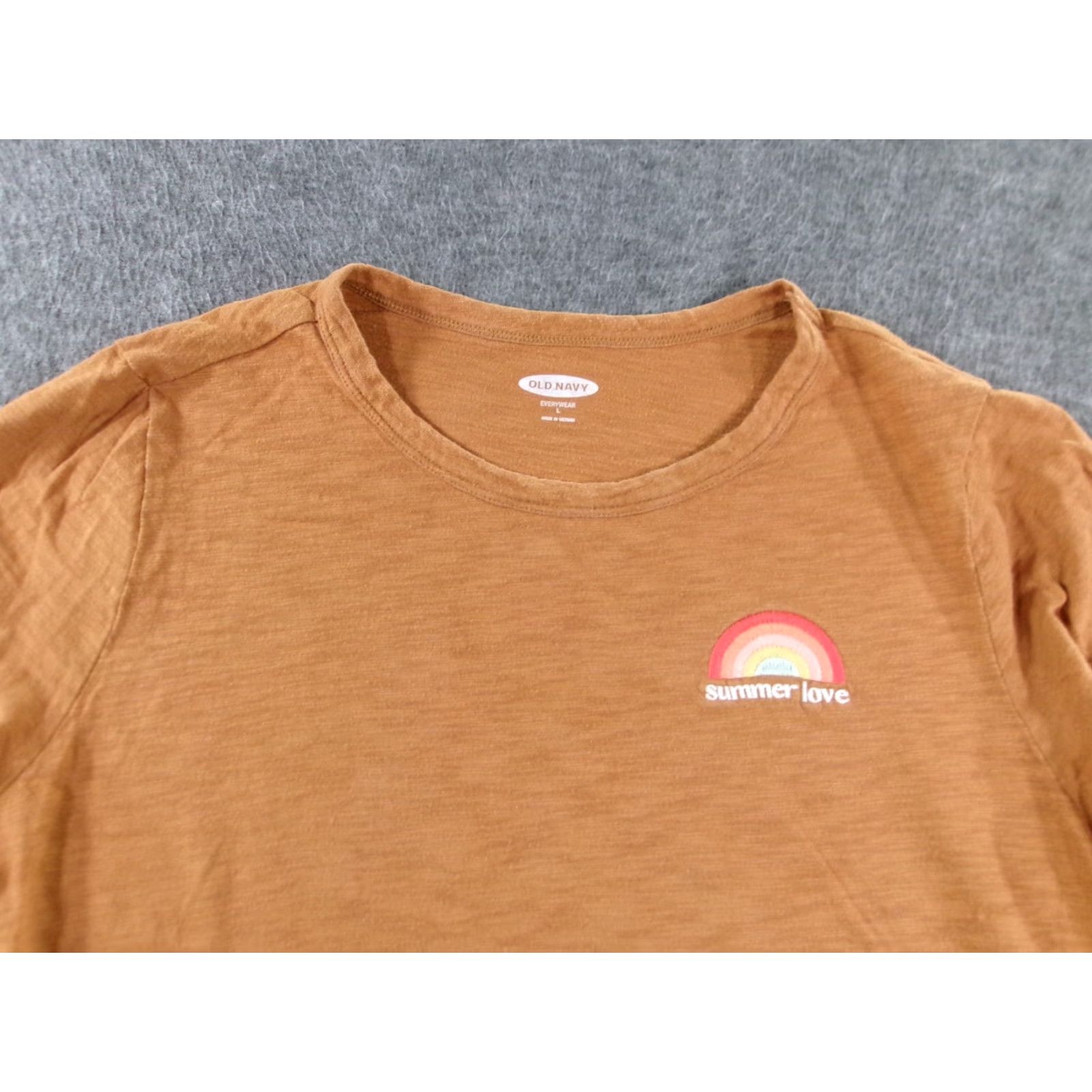 Old Navy OLD NAVY T-Shirt Women Large Brown Solid Casual Short Sleeve Beach Love Size L / US 10 / IT 46 - 2 Thumbnail