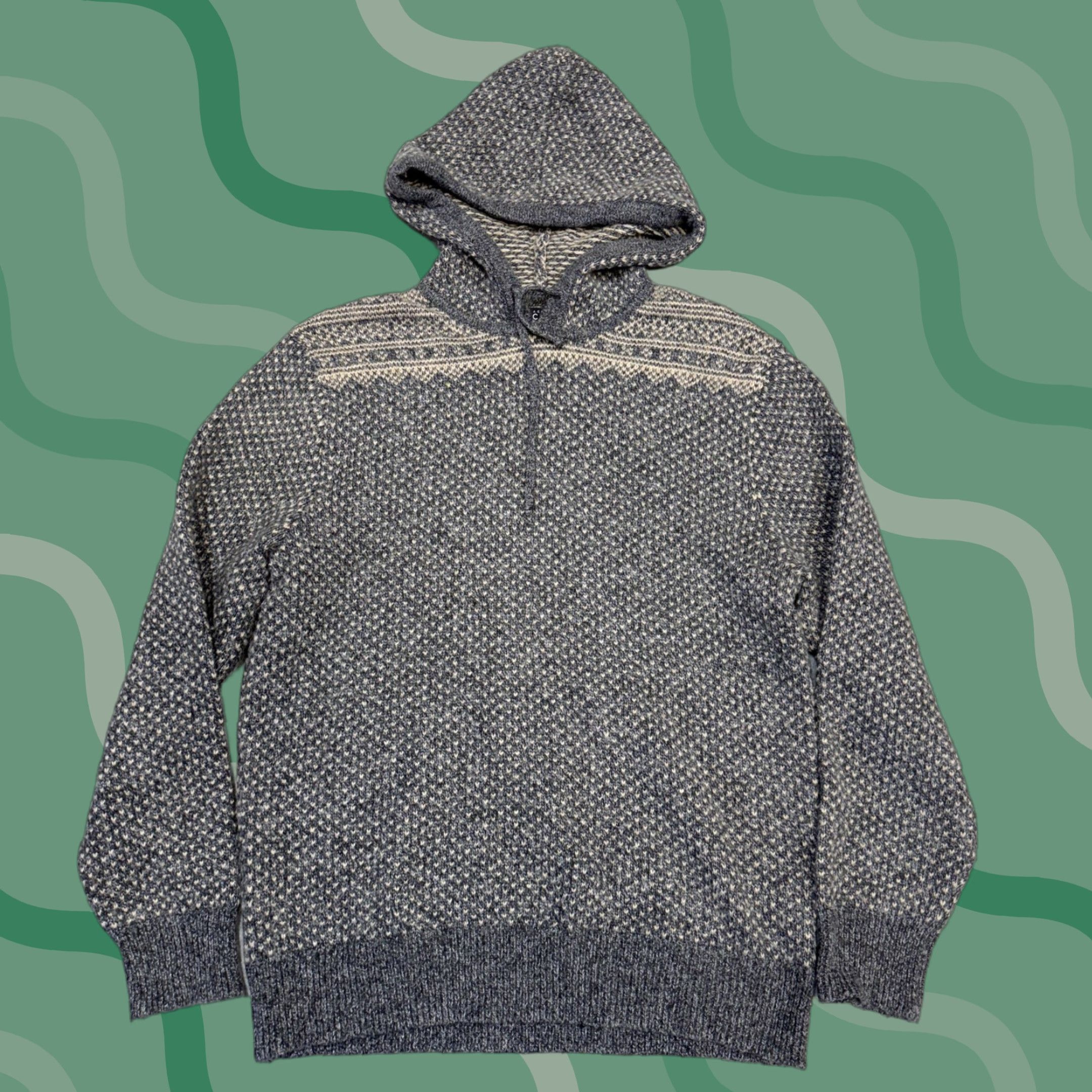 Vintage J. Crew Mercantile Sweater Mens Large Gray Fair Isle Hooded Knit Wool Pullover Size US L / EU 52-54 / 3 - 1 Thumbnail