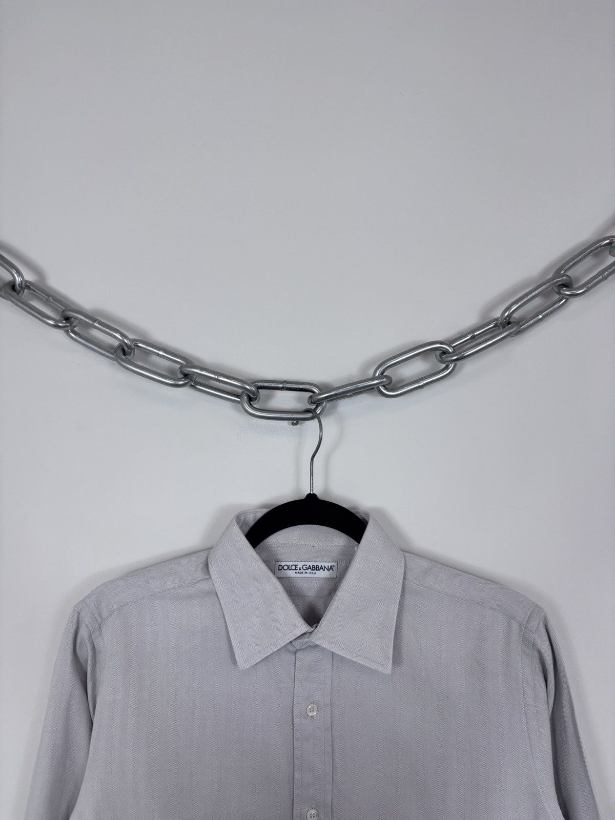 Dolce & Gabbana Dolce & Gabbana Men’s Herringbone Grey Button Up Shirt Size US L / EU 52-54 / 3 - 3 Thumbnail