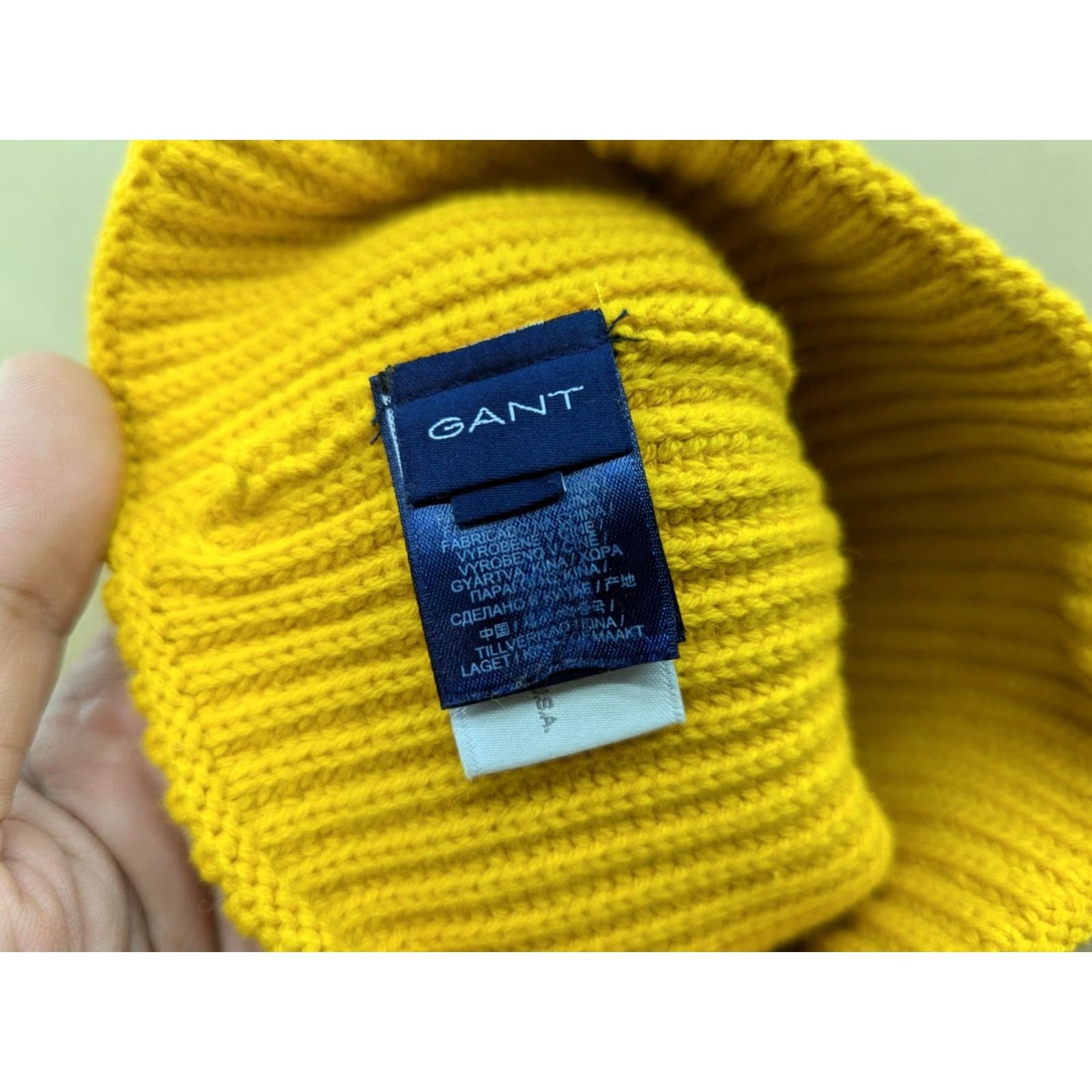 Patagonia GANT USA Yellow Beanie Hat Size S-M Ribbon Cuffed Big Logo Spellout Beanie Unisex Adults Mens Womens Size ONE SIZE - 3 Thumbnail
