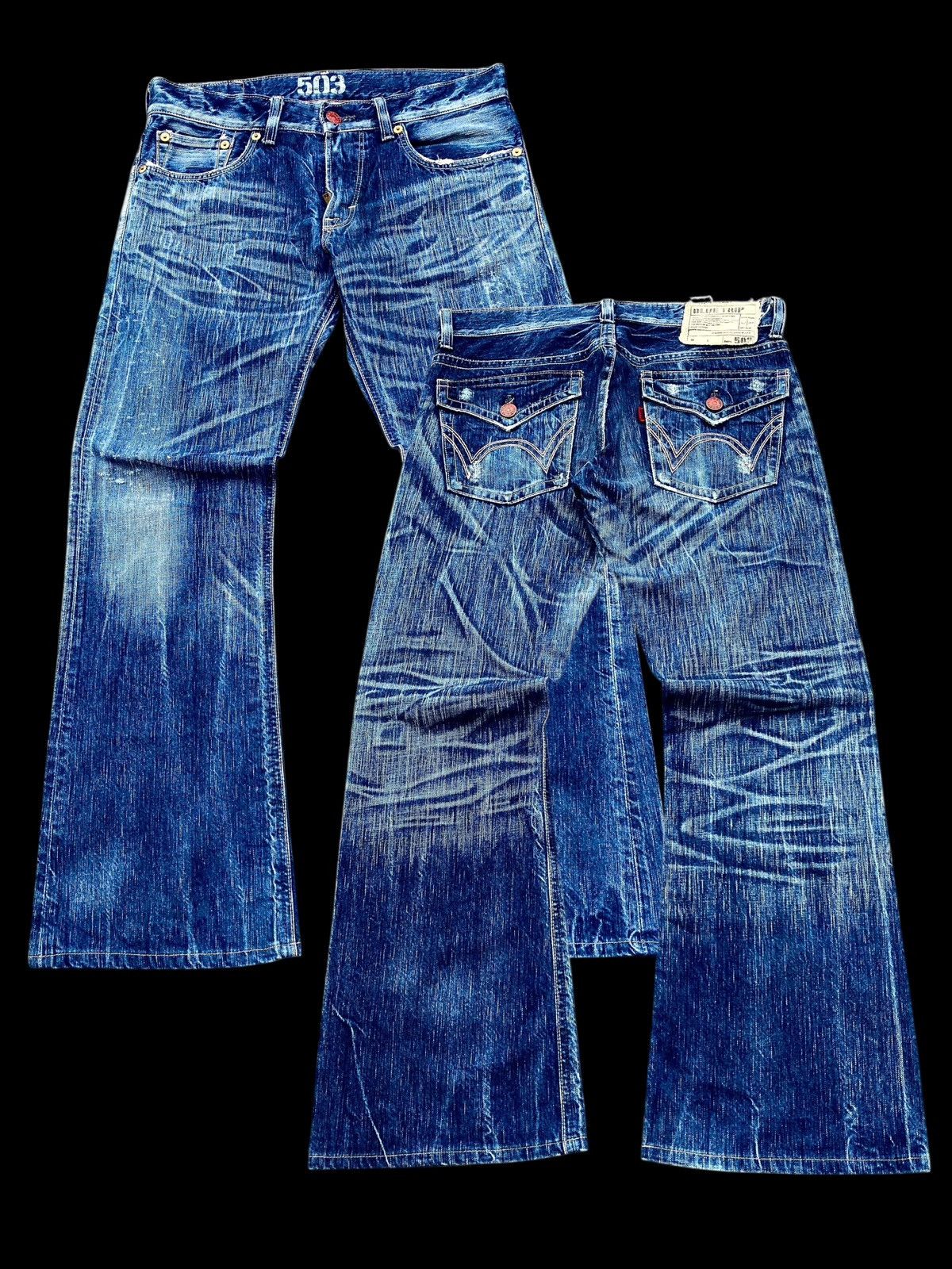 Edwin Vtg Flare Edwin 503 Blue Trip Crazy Faded Denim🇯🇵 Size US 34 / EU 50 - 1 Thumbnail