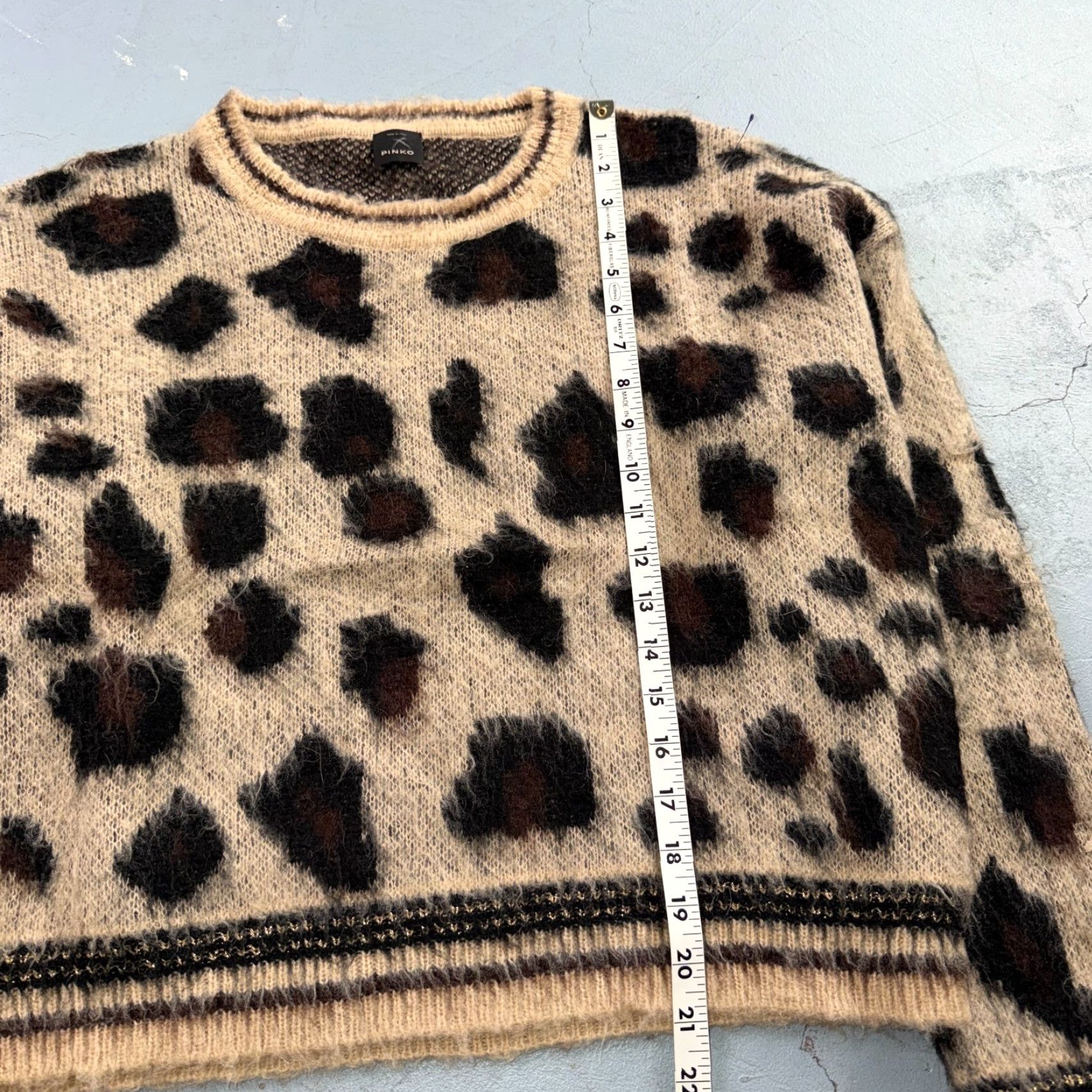 Pinko Pinko Womens Sweater L Beige Cheetah Bright Mohair Wool Knit Long Sleeve Italy Size L / US 10 / IT 46 - 4 Thumbnail