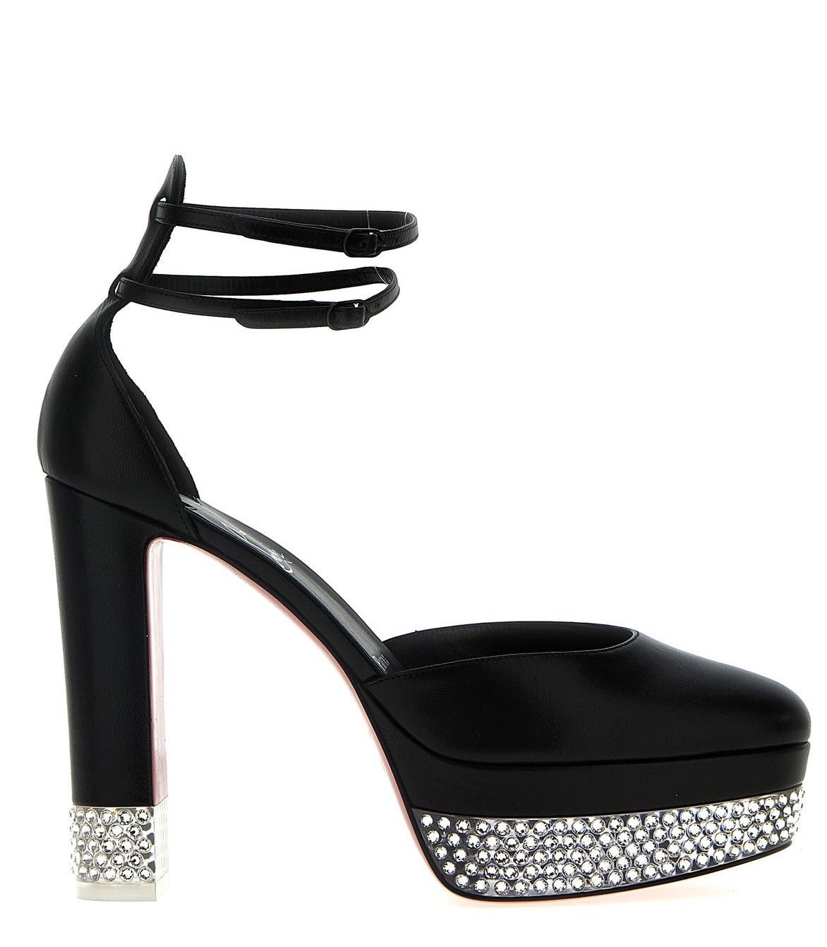 image of Christian Louboutin Rhinestones Leather Pumps Size 38 in Black, Women's