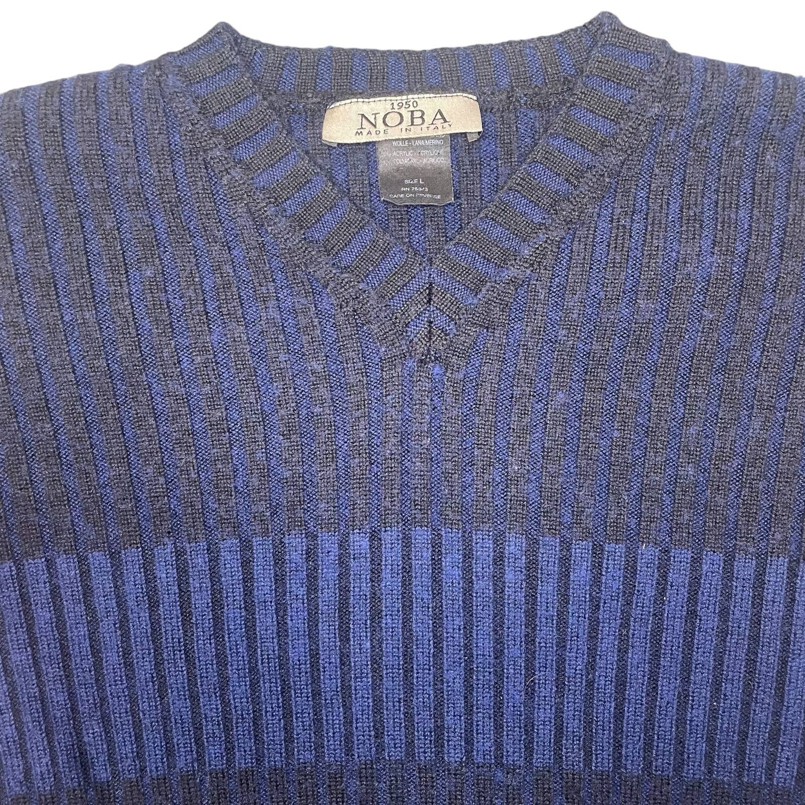 Other NOBA 1950 V-Neck Sweater Horizontal Stripes Blue Black Large Size US L / EU 52-54 / 3 - 2 Thumbnail