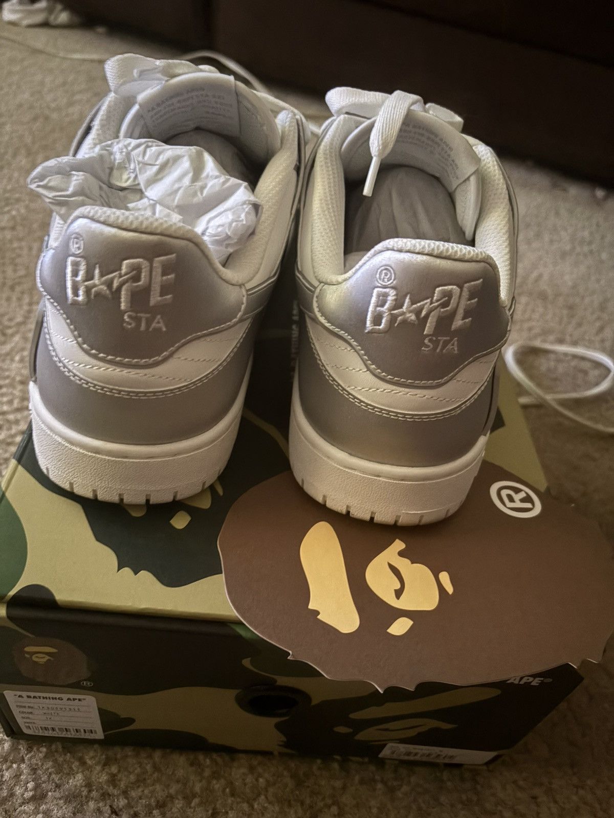 Bape BAPE White & Silver Sk8 Sta #4 Sneakers Size US 11.5 / EU 44-45 - 6 Thumbnail