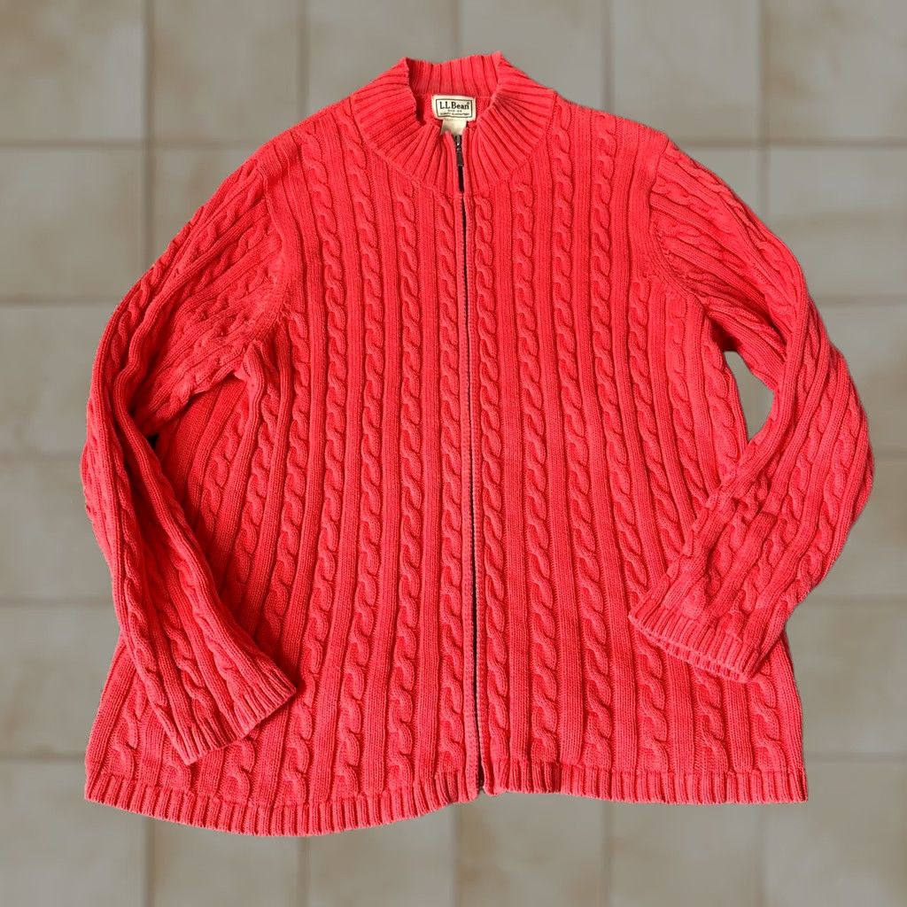 Vintage VINTAGE L.L. Bean Sweater Womens Plus Size 1X Pink Zip Up Fisherman Knit Casual 80s 90s Womens Size XL / US 12-14 / IT 48-50 - 1 Thumbnail