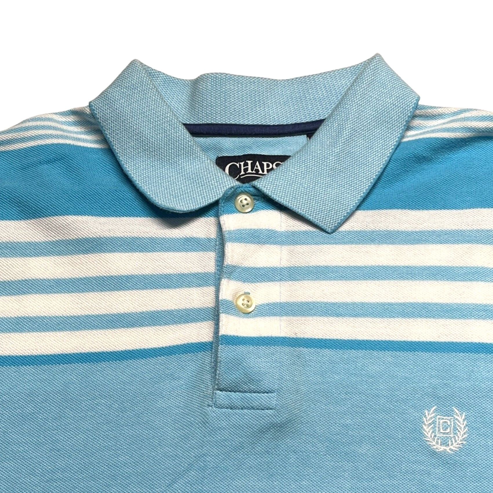 Chaps CHAPS Polo Shirt Mens Large Blue White Striped Collared Cotton Natural Stretch Golf Size US L / EU 52-54 / 3 - 3 Thumbnail