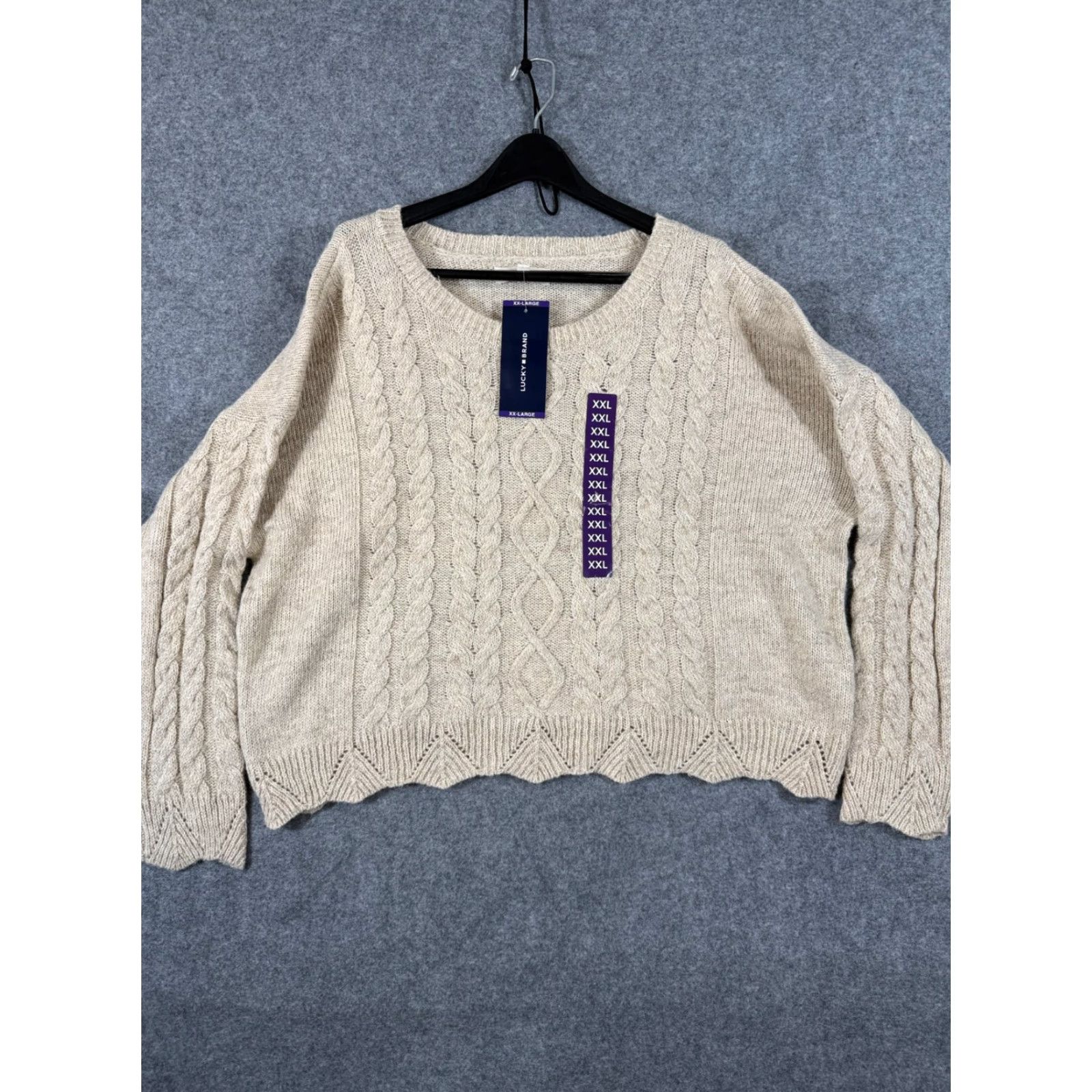 Lucky Brand Lucky Brand Sweater Womens 2XL Beige Gold Flecks Cable Knit Pullover NWT Size XXL / US 16-18 / IT 52-54 - 3 Thumbnail