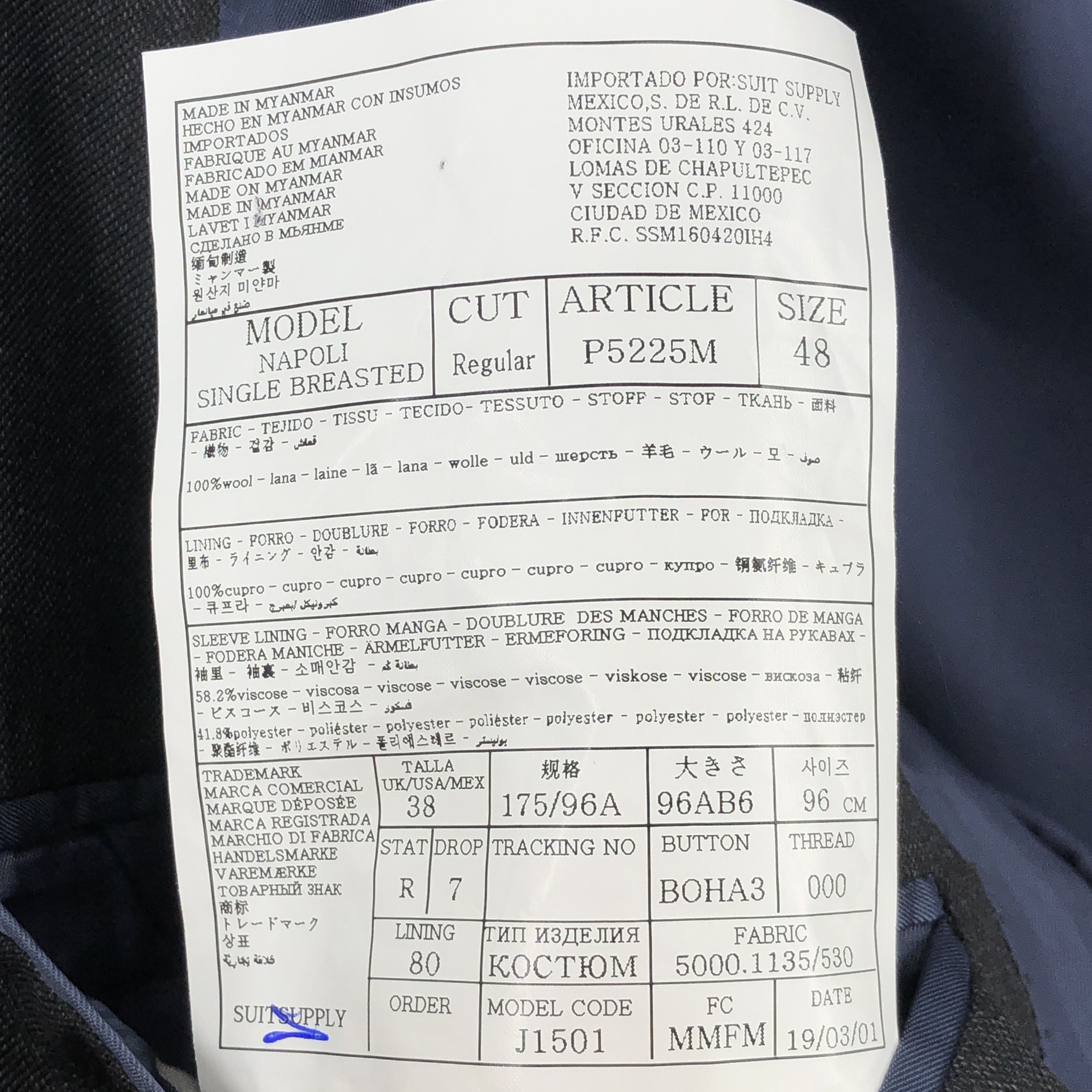 Suitsupply Napoli Single Breasted Wool Blazer Size EU:48; UK:38; US:38R Size 38R - 9 Thumbnail