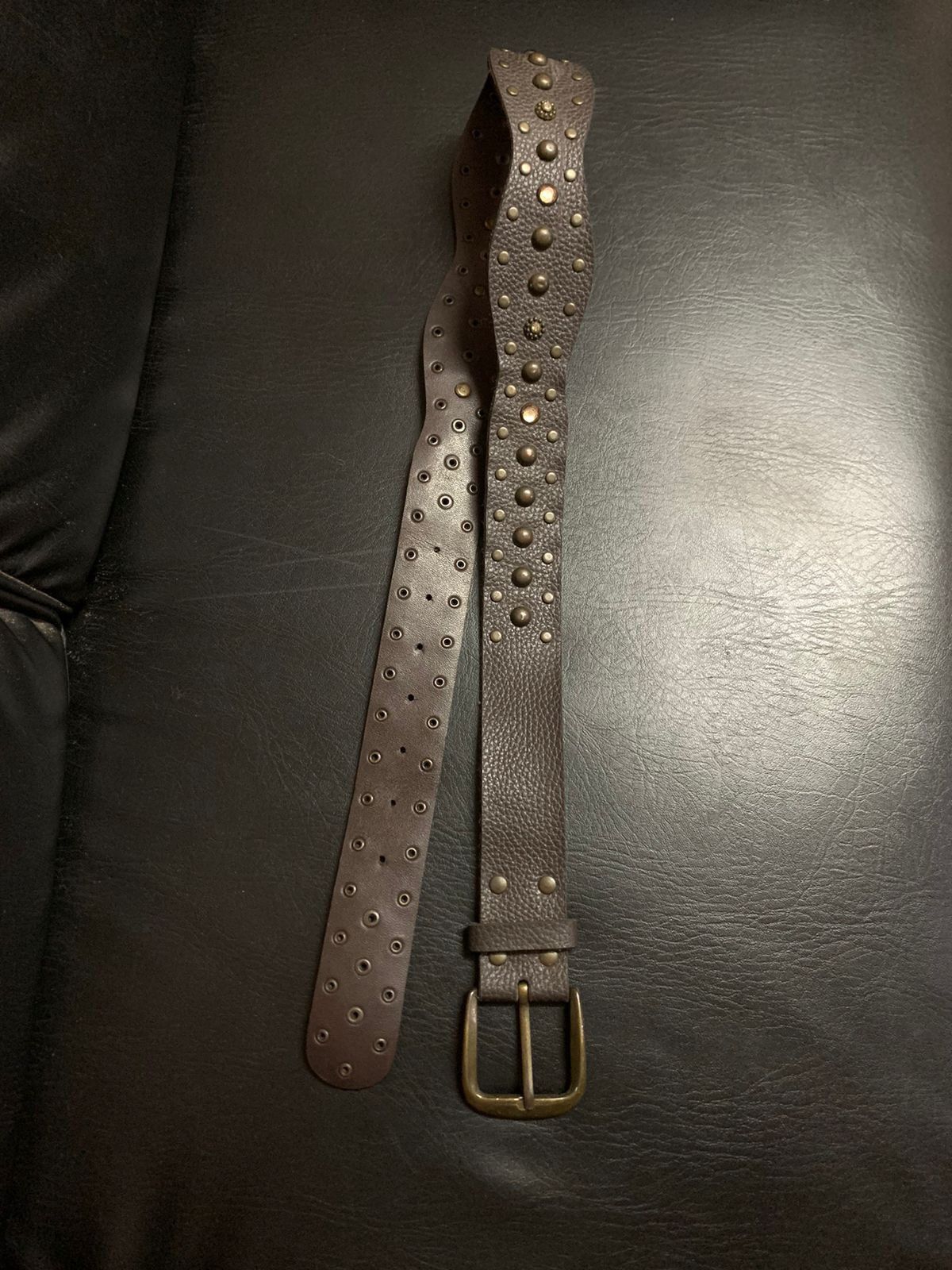 Vintage Dark brown studded leather belt Size ONE SIZE - 1 Thumbnail