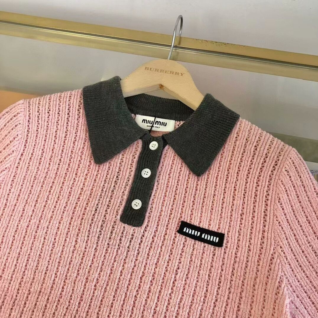 Saint Laurent Paris Miu Miu Ribbed Knit Polo Top. Size S / US 4 / IT 40 - 3 Thumbnail