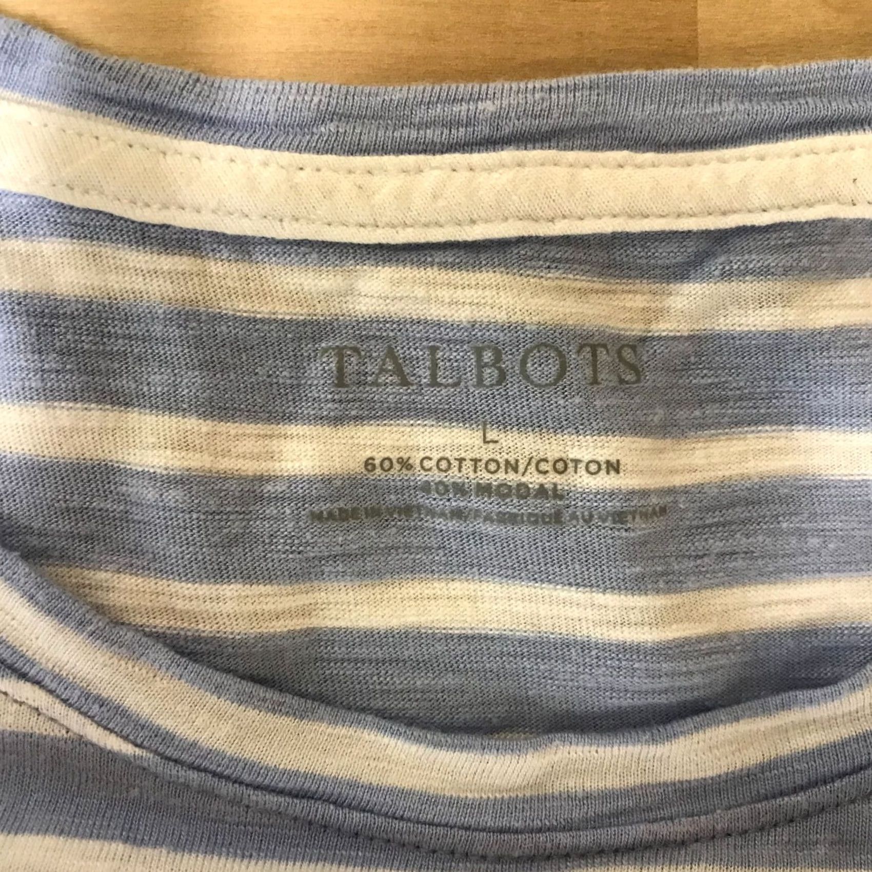 Talbots Talbots Women's Large L Blue & White Stripe Cotton Round Neck Top Size L / US 10 / IT 46 - 7 Thumbnail