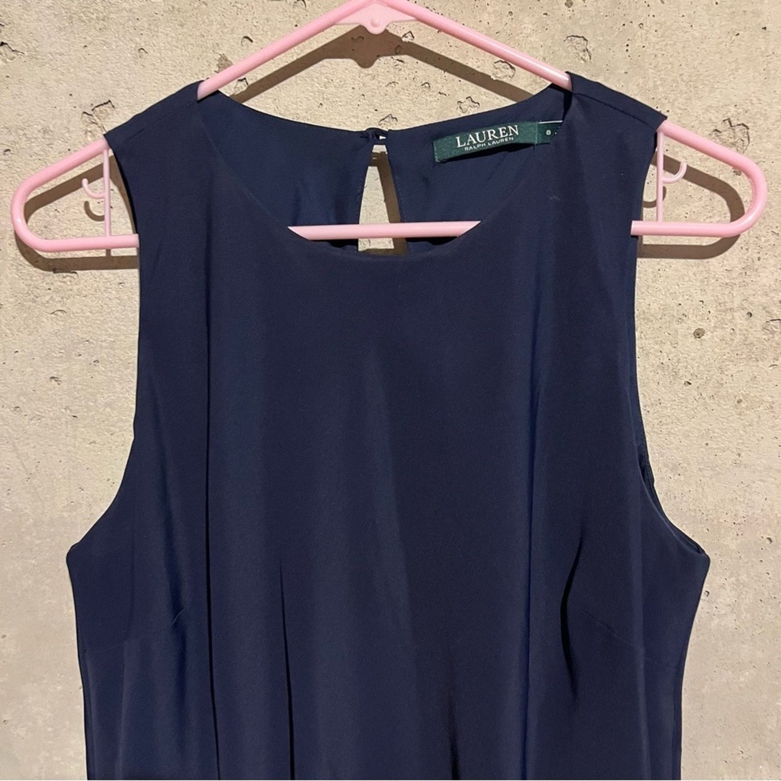 Lauren Ralph Lauren Ralph Lauren Navy Crepe Pleated Hem Sleeveless A-line Size 8 Size M / US 6-8 / IT 42-44 - 2 Thumbnail