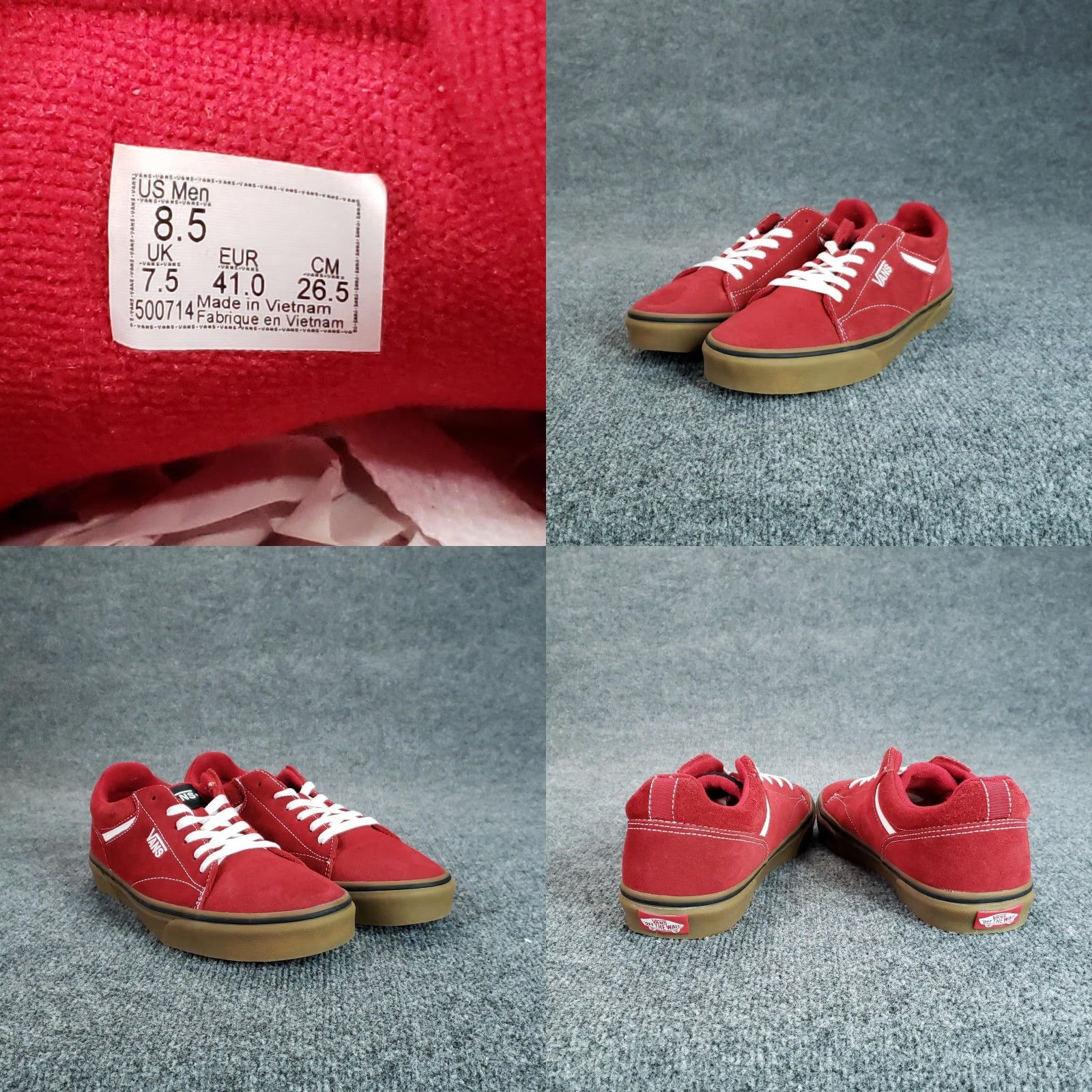 Vans Vans Suede Skate Shoes Mens Size 8.5 Red Gum Sole Low Top Core Classics Sneakers Size US M / EU 48-50 / 2 - 9 Thumbnail